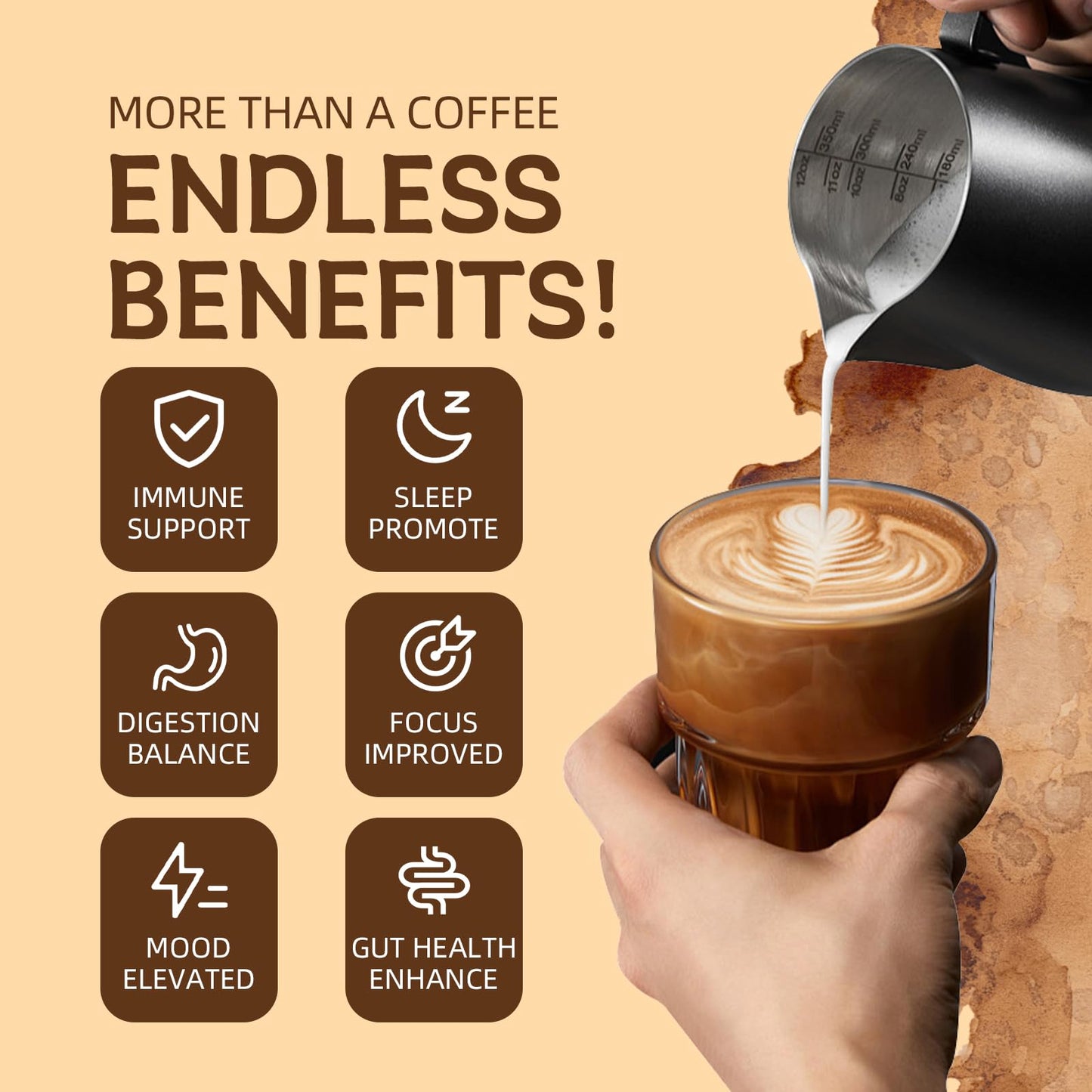 GANOHERB Instant Mushroom Coffee Powder, Arabica Coffee Mix with 5 Adaptogen Mushrooms, Lions Mane, Reishi, Chaga, Cordyceps, Shiitake and MCT Oil