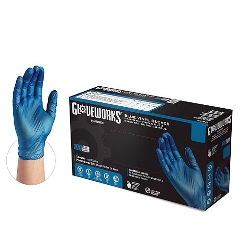 GLOVEWORKS Blue Vinyl Light-Industrial Disposable Gloves, 3 Mil, Food-Safe, Latex & Powder-Free, Medium, Box of 100