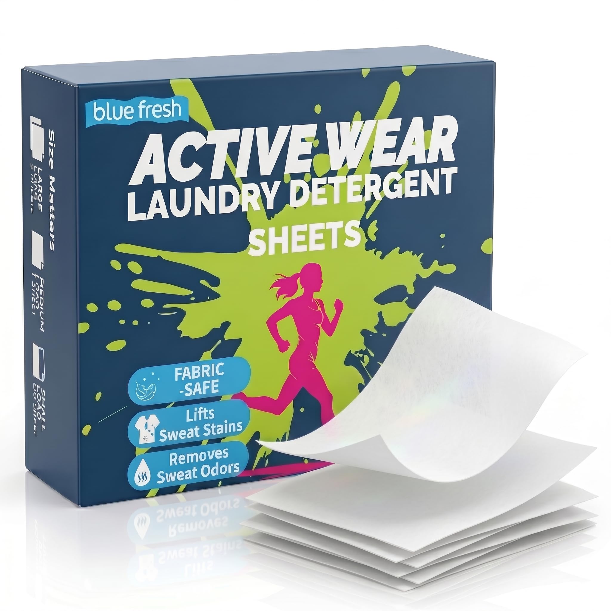 blue fresh Activewear Laundry Detergent Sheets - Gardenia Scent Sports Detergent Sheets for Sweat & Workout Clothes, Lipase Washer Sheets for Sport