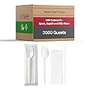 Disposable Individually Wrapped Spork Kit with Napkin & Milk Straw, 9000-Piece Medium Weight Plastic Sporks (3000 Sets) Bulk Cafeteria Lunch Utensil