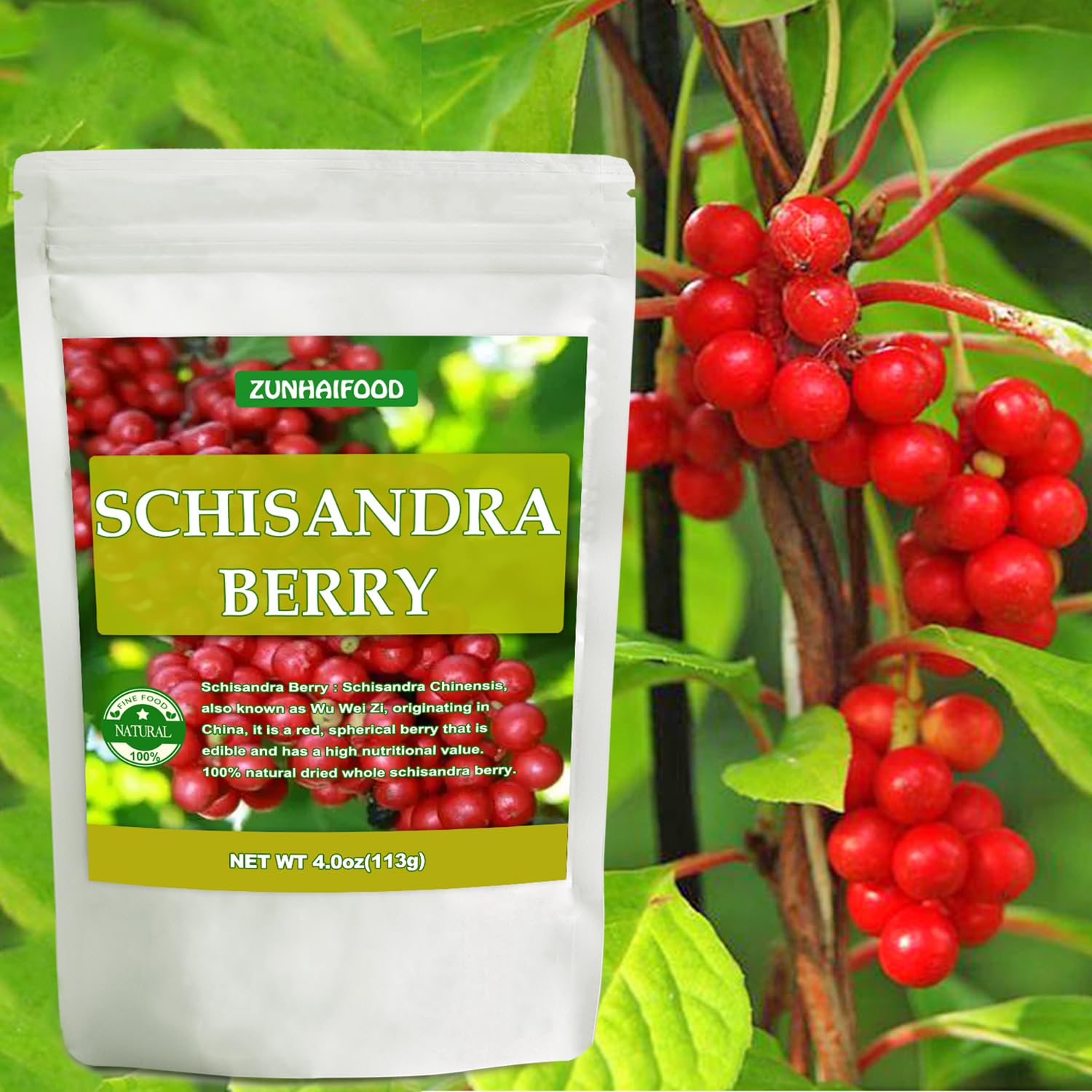 100% Natural Schisandra Berry, Premium Schisandra Chinensis Berry, Carefully Hand-Picked Harvested and Dried, No Additives, Schisandra, 4.0oz(113g)