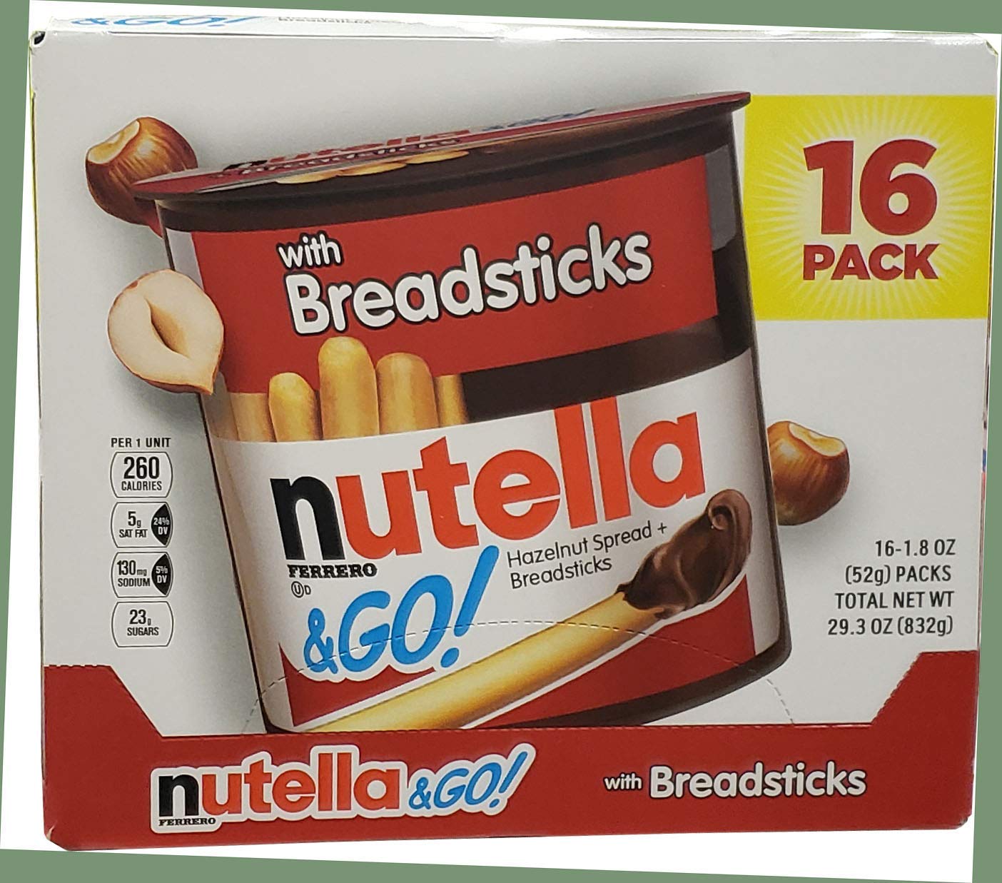 Nutella and Go Spread With Breadsticks, 1.8 Ounce (Pack of 16) - 2 SET