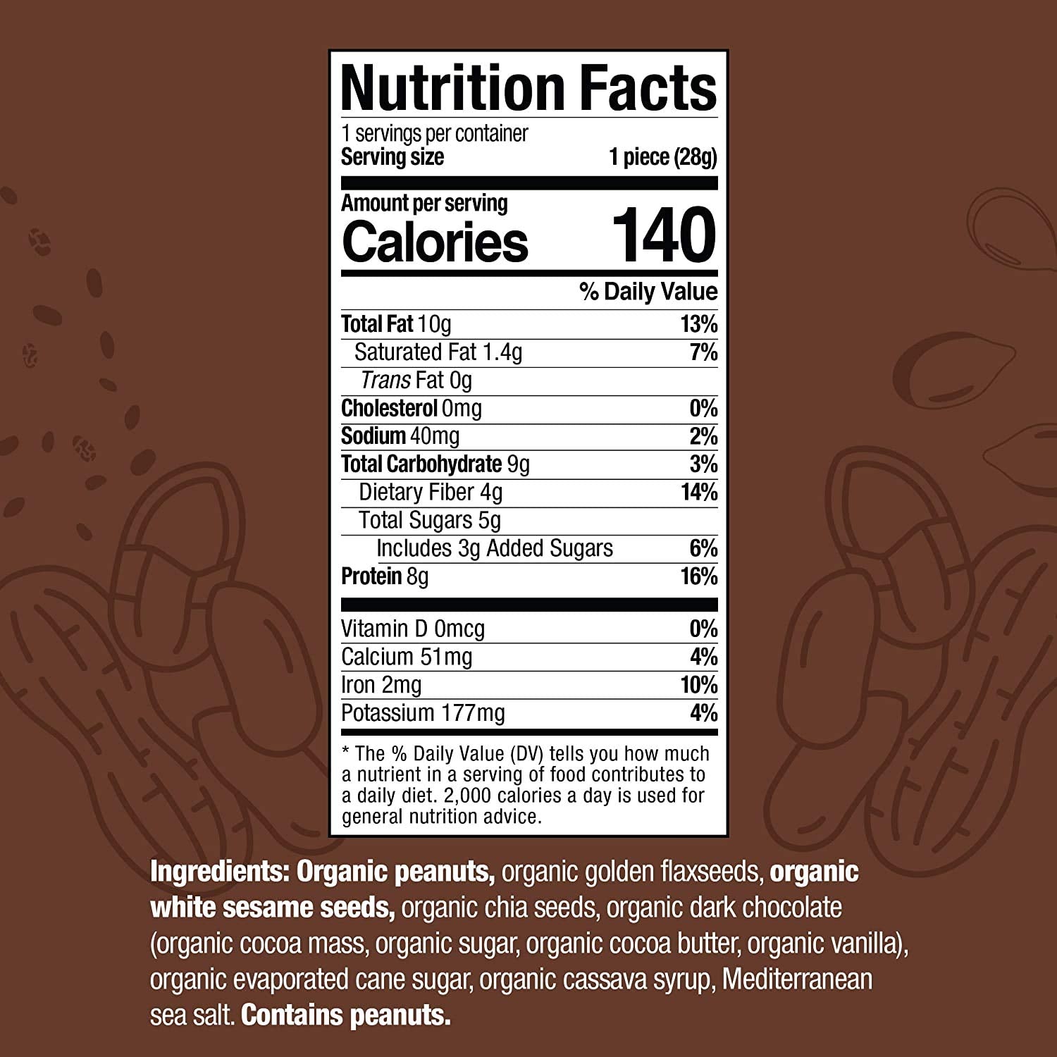 Tosi Organic SuperBites Vegan Snacks, Peanut Dark Chocolate Sea Salt, 1 Oz, Pack of 1