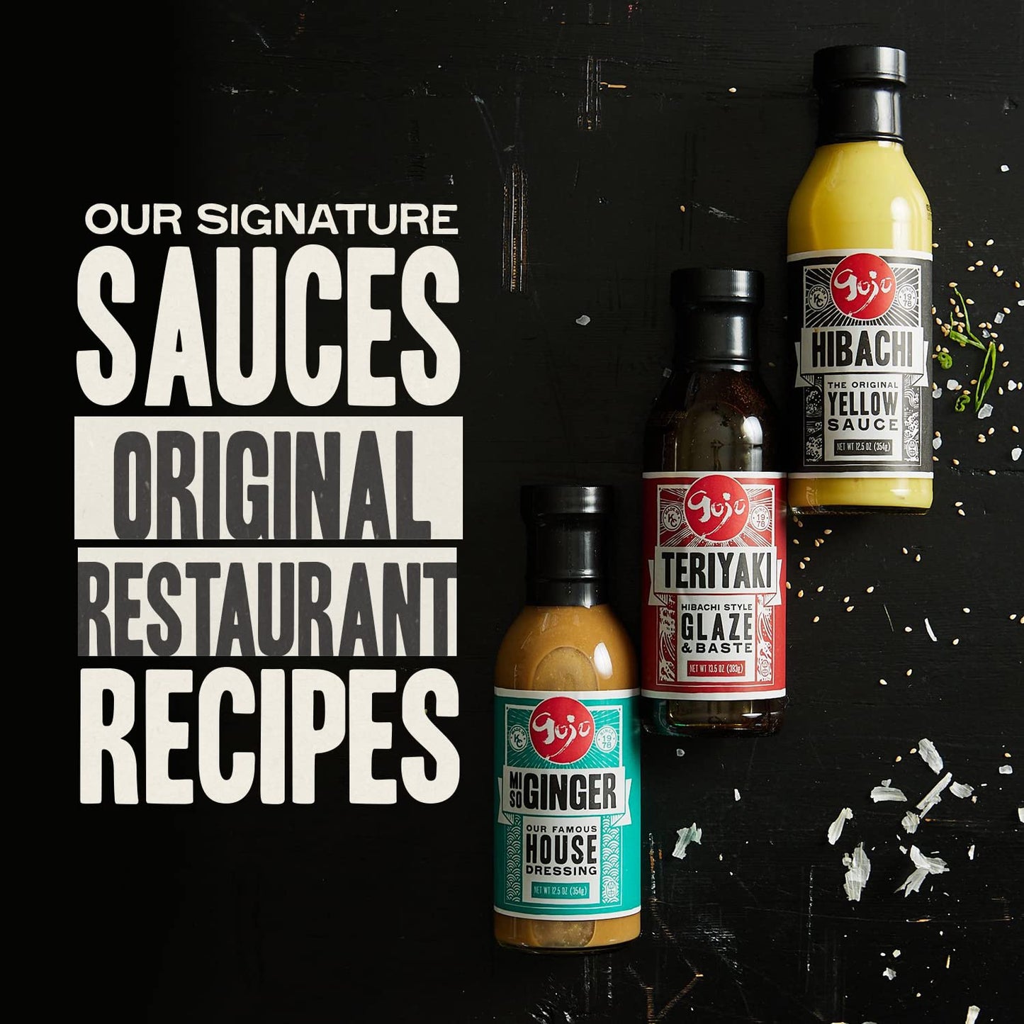 Gojo Japanese Steakhouse Sauce Variety Pack, Hibachi Sauce Gift Set with Teriyaki Glaze, Original Yellow Sauce and House Miso Ginger Dressing, 3 x 12