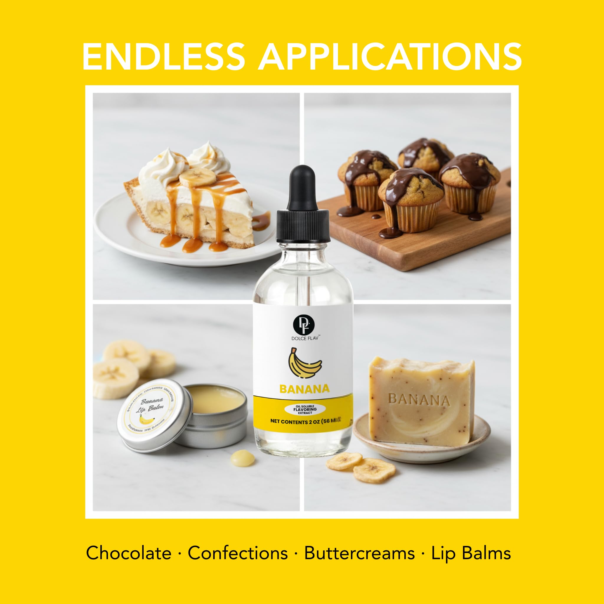 Dolce Flav Banana Extract - 2 Ounce Oil-Soluble Kosher, Sugar-Free, Concentrated Ripe Banana Flavoring for Baking, Smoothies & Ice Cream, Includes