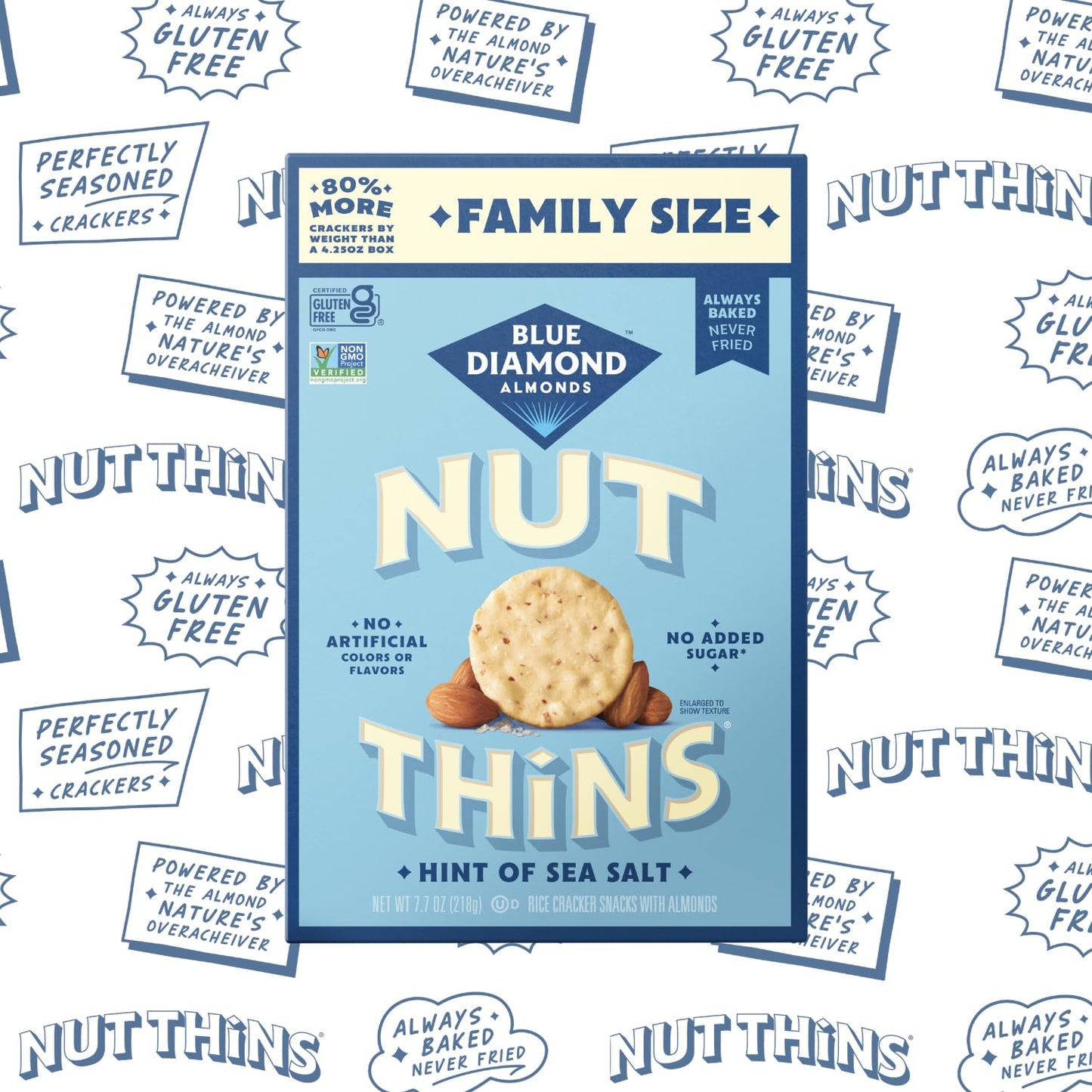 Blue Diamond Almonds Nut-Thins Gluten Free Cracker Crisps, Hint Of Sea Salt, Family Size, Sea Salt, 7.7 oz (Pack of 1)