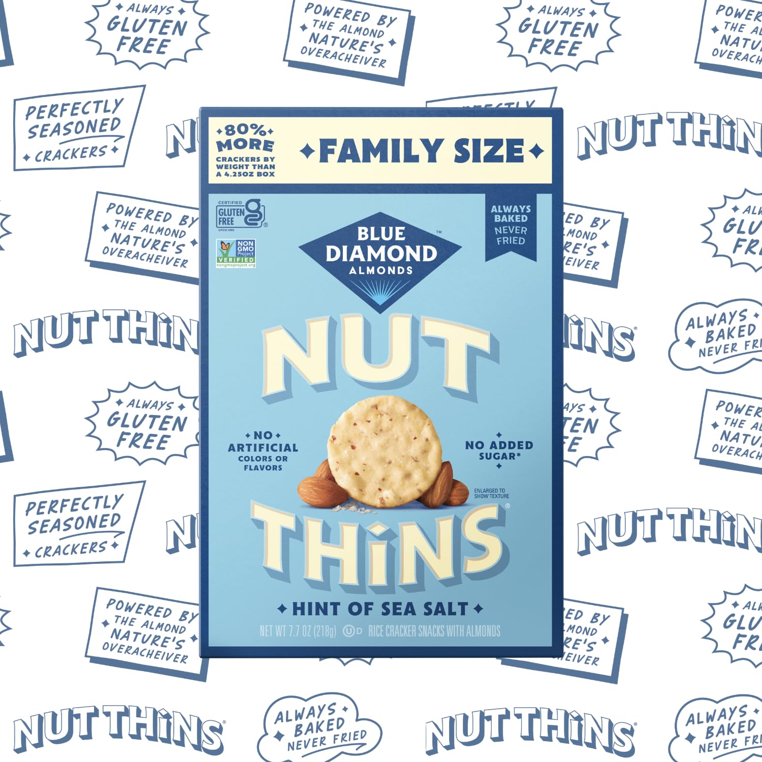 Blue Diamond Almonds Nut-Thins Gluten Free Cracker Crisps, Hint Of Sea Salt, Family Size, Sea Salt, 7.7 oz (Pack of 1)