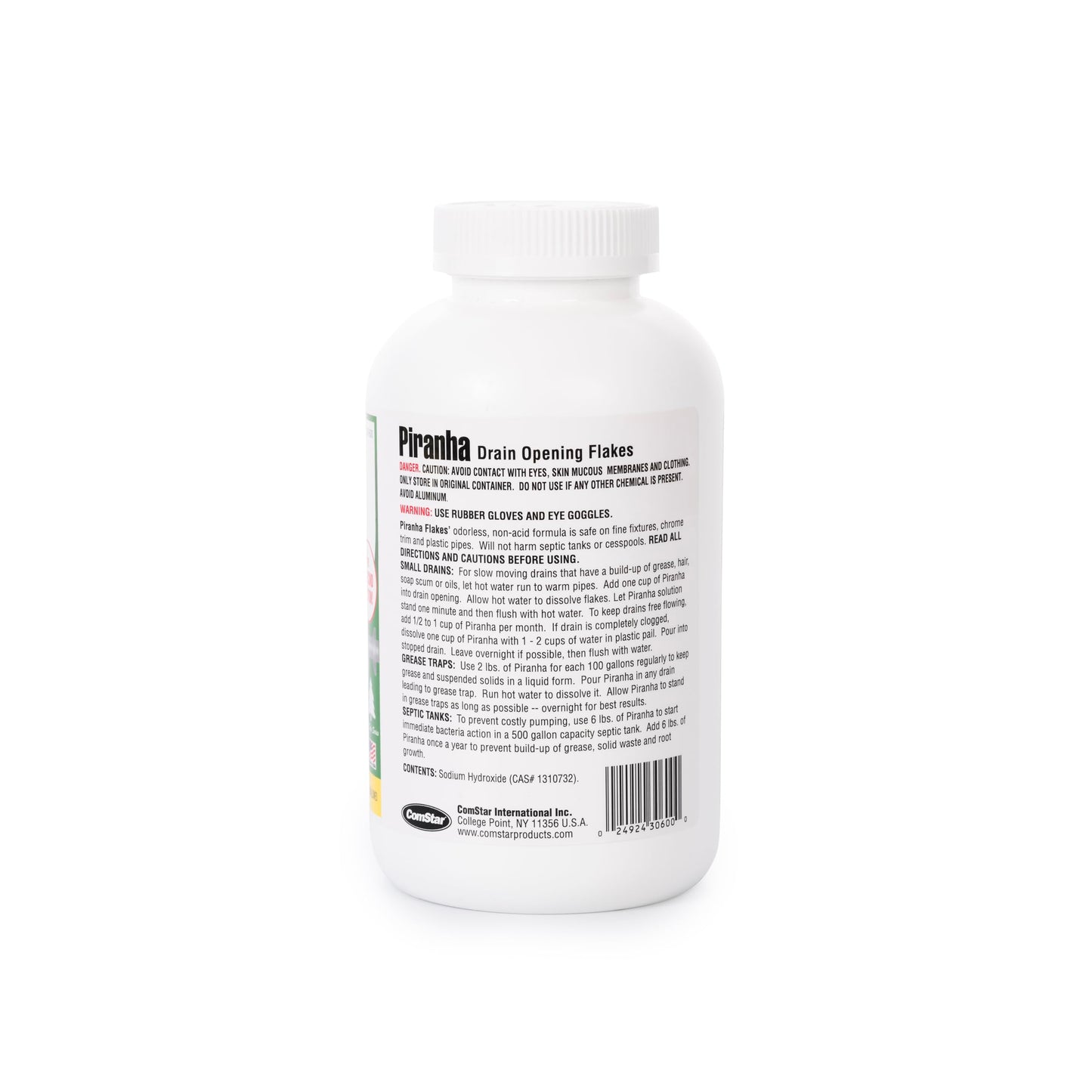 ComStar Piranha - Crystal Flakes, 2 Pounds Non-Acid Drain Cleaner That Dissolves Grease, Hair & Root Growth in Sewer Lines Instantly, Made in USA