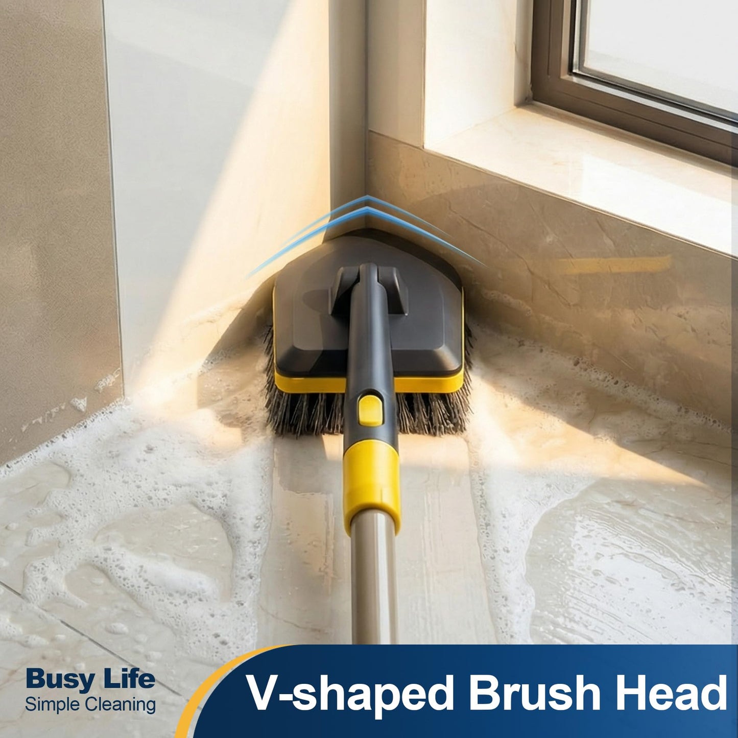 Yocada Tub Tile Scrubber Brush 2 in 1 Cleaning Brush 4*Scouring Pads 58.2 Inch Adjustable Telescopic Pole Stiff Bristles for Cleaning Bathroom Kitchen