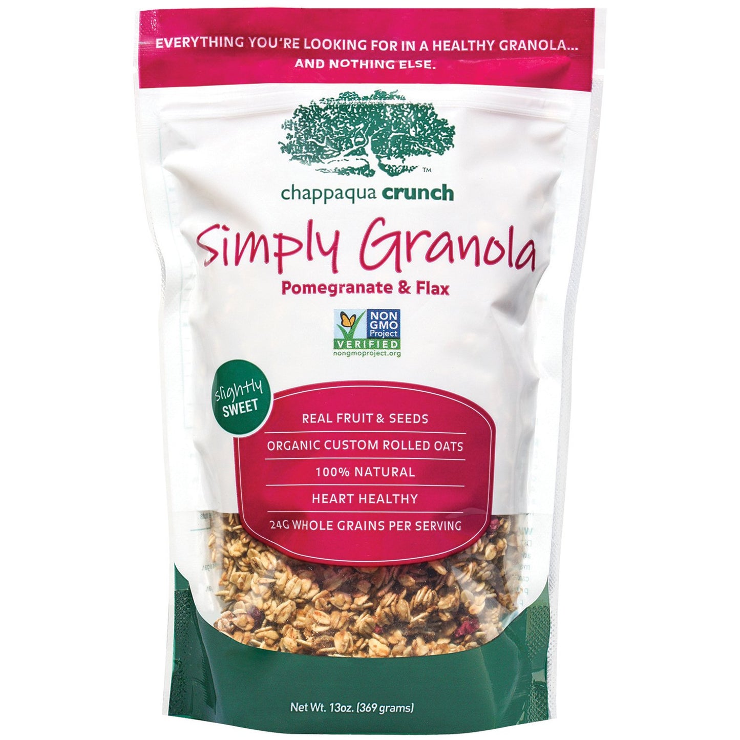 Chappaqua Crunch Simply Granola, Pomegranate and Flax - Custom Rolled Oats with Flax and Dried Pomegranate Arils - Slightly Sweet, Heart Healthy, 100%