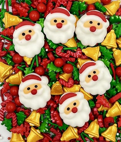1 Bottle Christmas Sprinkles | Cake Cupcakes and Ice Cream Topper Decorations | Edible Holiday Sprinkles 3.5 OZ(6 Santa Tree Bell Mixing)