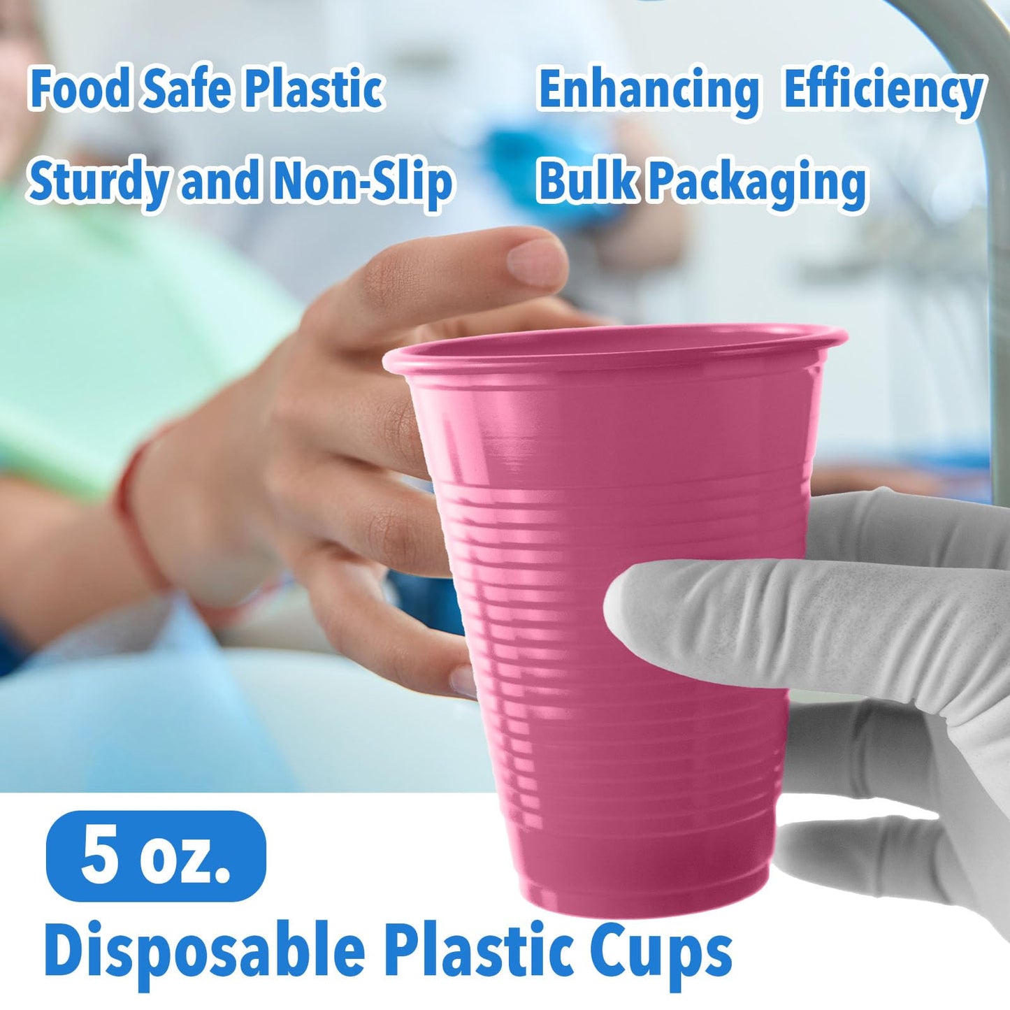 VASTMED 100 PCs Dental Grade Disposable 5oz Plastic Cup Pink Sturdy & Durable for Drinking Cup | Perfect as Rinsing Cup, Mouthwash