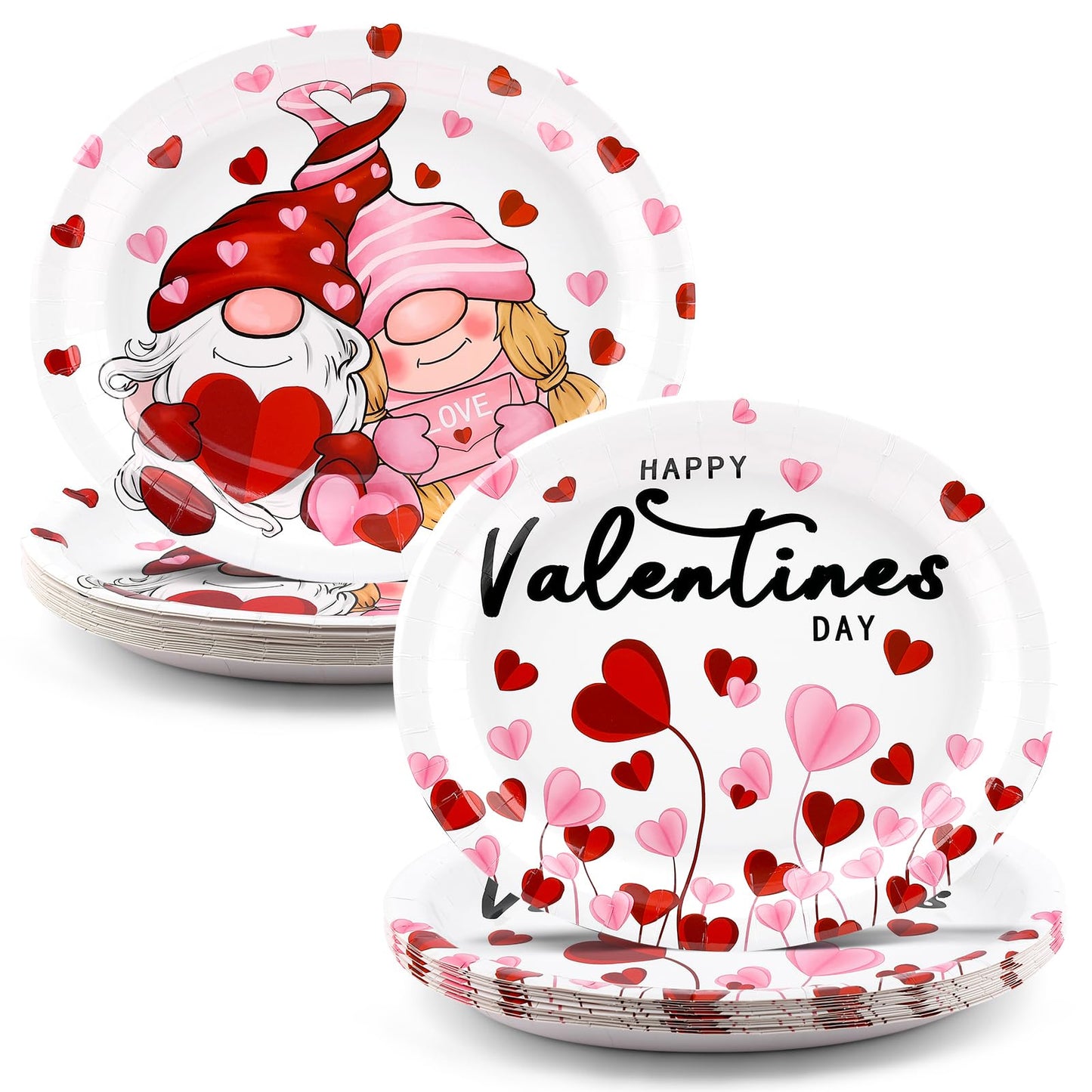 Nuolifee 32Pcs Valentines Day Oval Paper Plates -10" x 12" Large Disposable Heavy Duty Party Plates for Valentines Day
