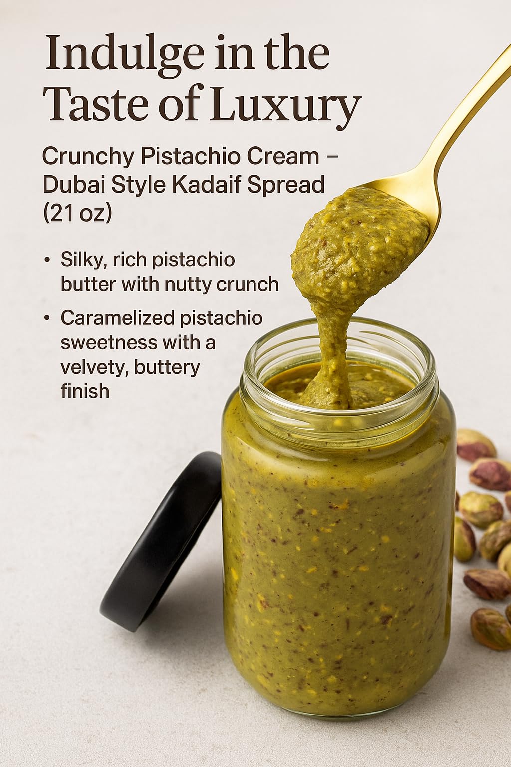 Dubai Chocolate Pistachio Cream with Kadaif - 21oz Viral TikTok Recipe Spread | Premium Crunchy Nut Butter for Trending Chocolate Bars & Middle