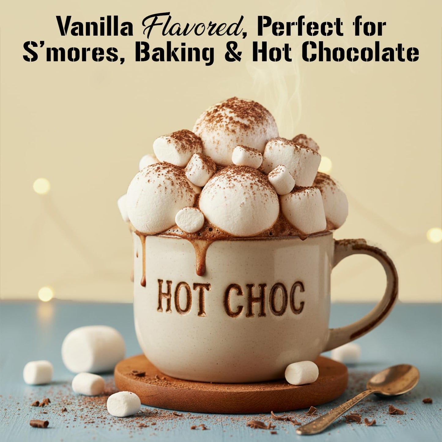 Bonjour Large Marshmallows - Halal Gelatin, Low Fat & Dye Free Square Marshmallows For Hot Chocolate, Smore, Ice Cream - Vanilla Flavored, Soft
