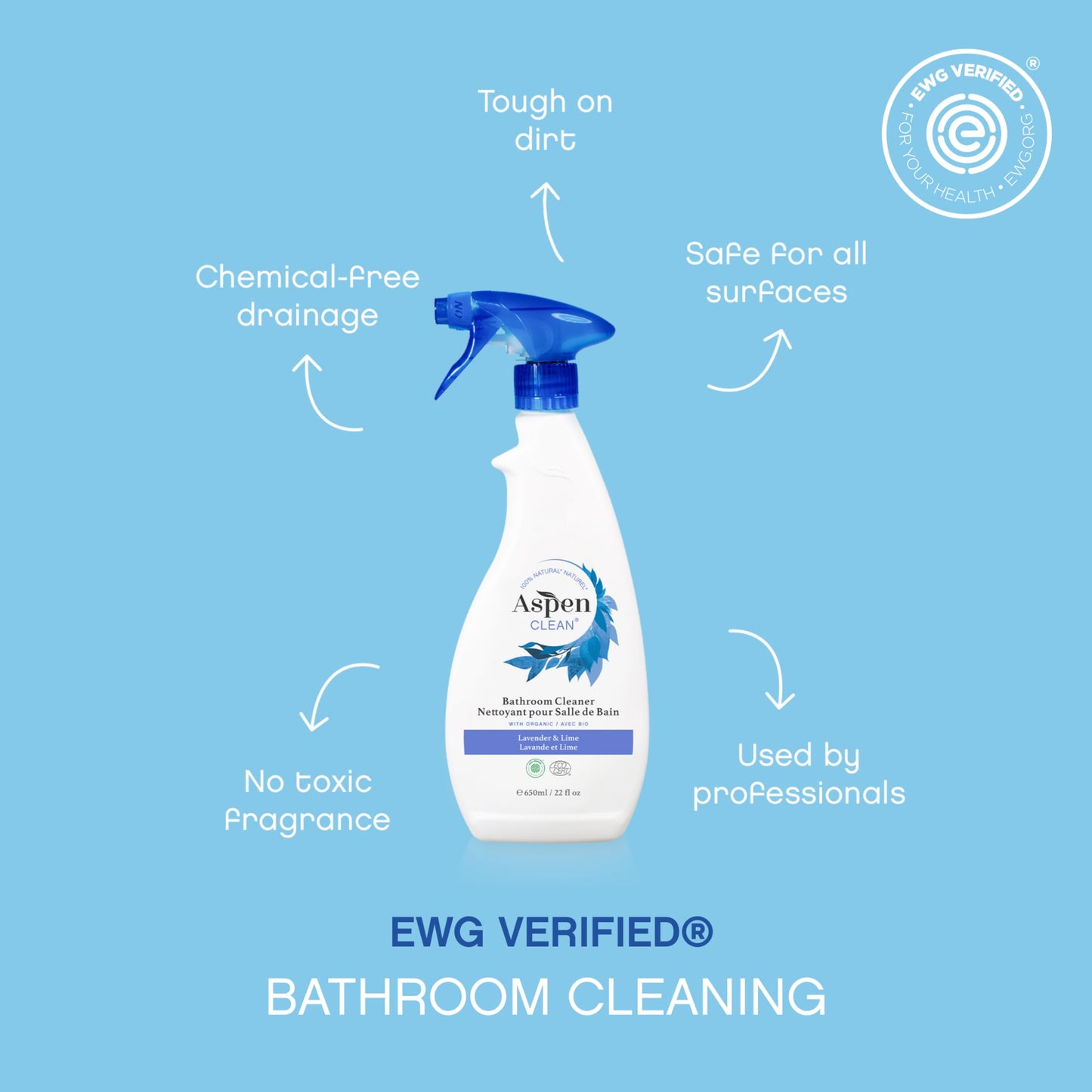 AspenClean | Bathroom Spray Cleaner | Eco-Friendly Cleaner for Hardwood, Laminate, Stone & Ceramic | Non - Toxic | 100% Natural | EWG Verified | Pack