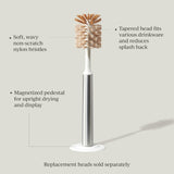 Curio Home Goods Ionic Bottle Brush, Magnetized to Stand Upright, Stainless Steel with Replaceable Head, Silver
