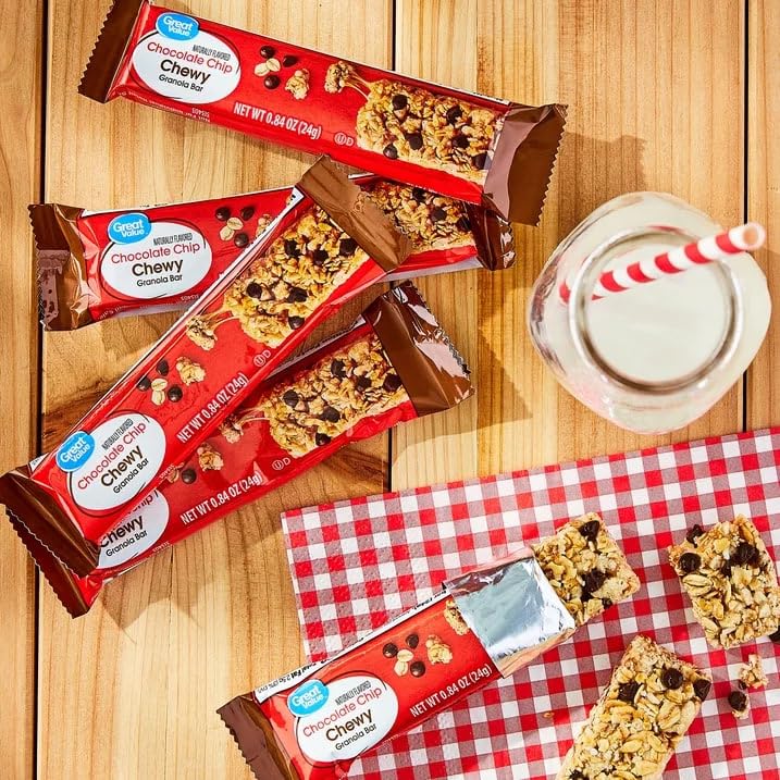 Great Value Chocolate Chip Chewy Granola Bars, Family Size, Made with Real Chocolate Chips, 0.84 oz Bars, 48 Count, Pack of 2, 96 Bars Total