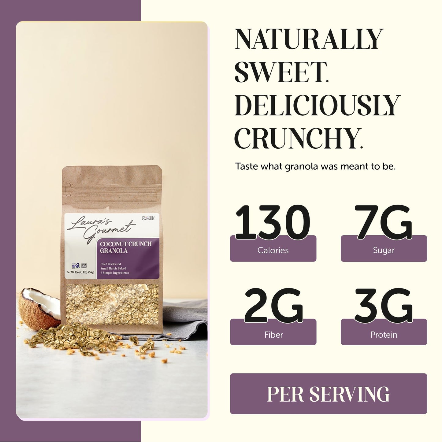 Laura's Gourmet Granola - Coconut Crunch - Gluten, Soy & Dairy Free - Organic Agave, Crunchy Coconut Chip, Organic Oil, Vegan, Chef's Trifecta