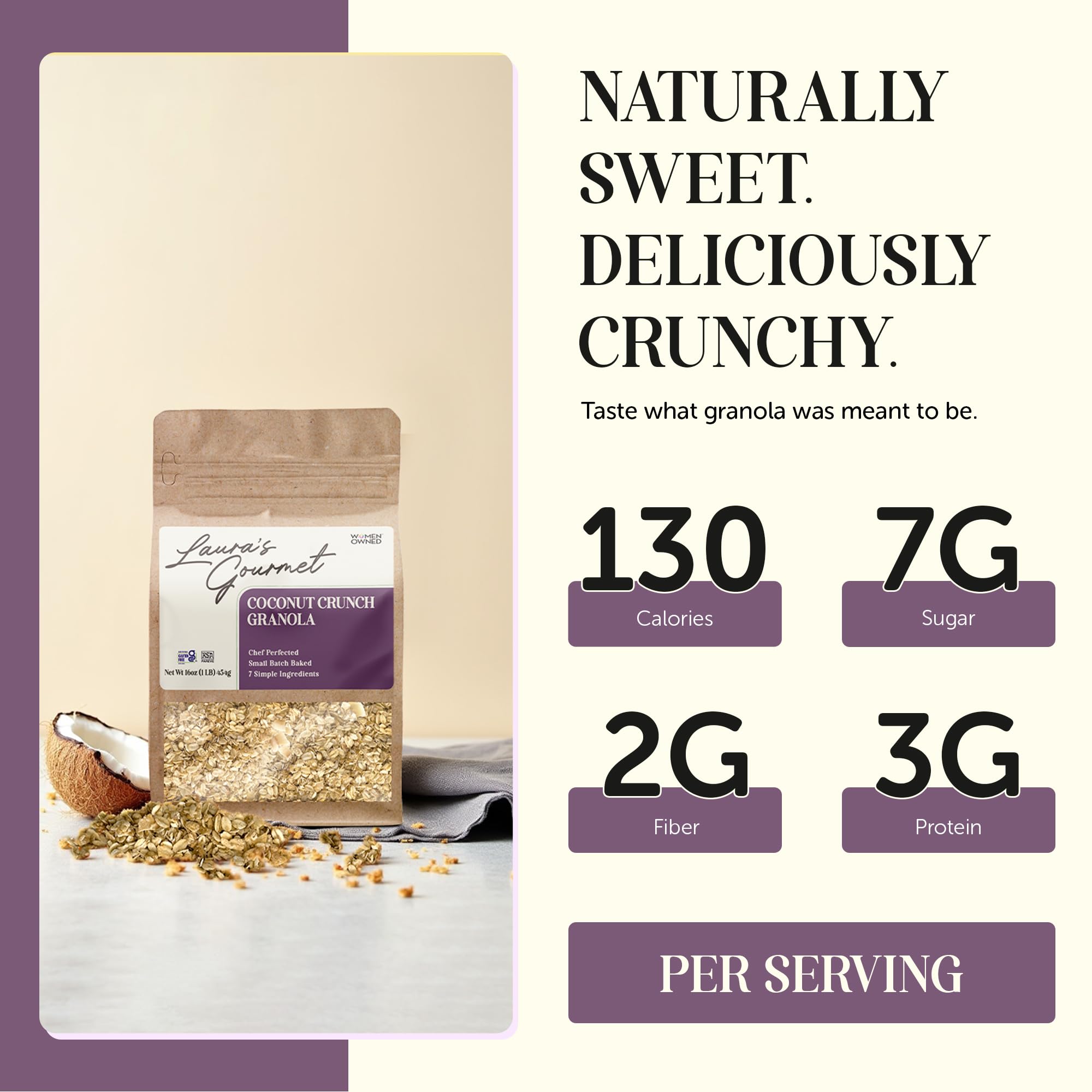 Laura's Gourmet Granola - Coconut Crunch - Gluten, Soy & Dairy Free - Organic Agave, Crunchy Coconut Chip, Organic Oil, Vegan, Chef's Trifecta