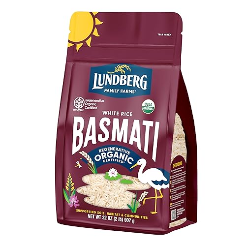 Lundberg Basmati Rice, Organic Long Grain White Rice - Non-Sticky, Fluffy Aromatic Rice, Vegan Food, Healthy Meals, Gluten-Free Rice Grown in California, 32 Oz