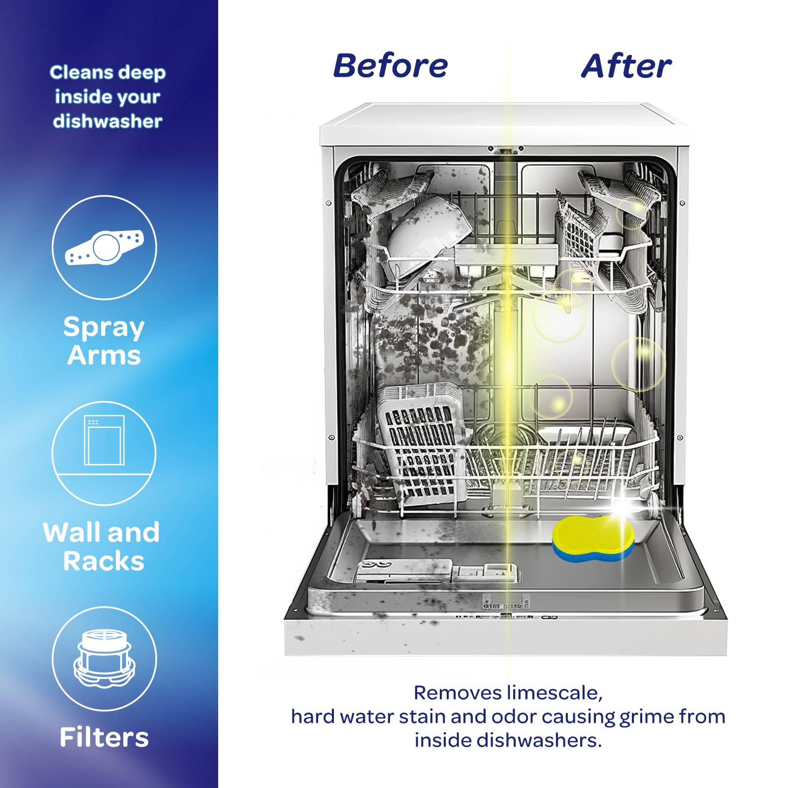 Dishwasher Cleaner and Deodorizer Tablets - Deep Clean Dishwasher Cleaner Tablets, Septic Safe, Natural Limescale Remover - Compatible with All Models