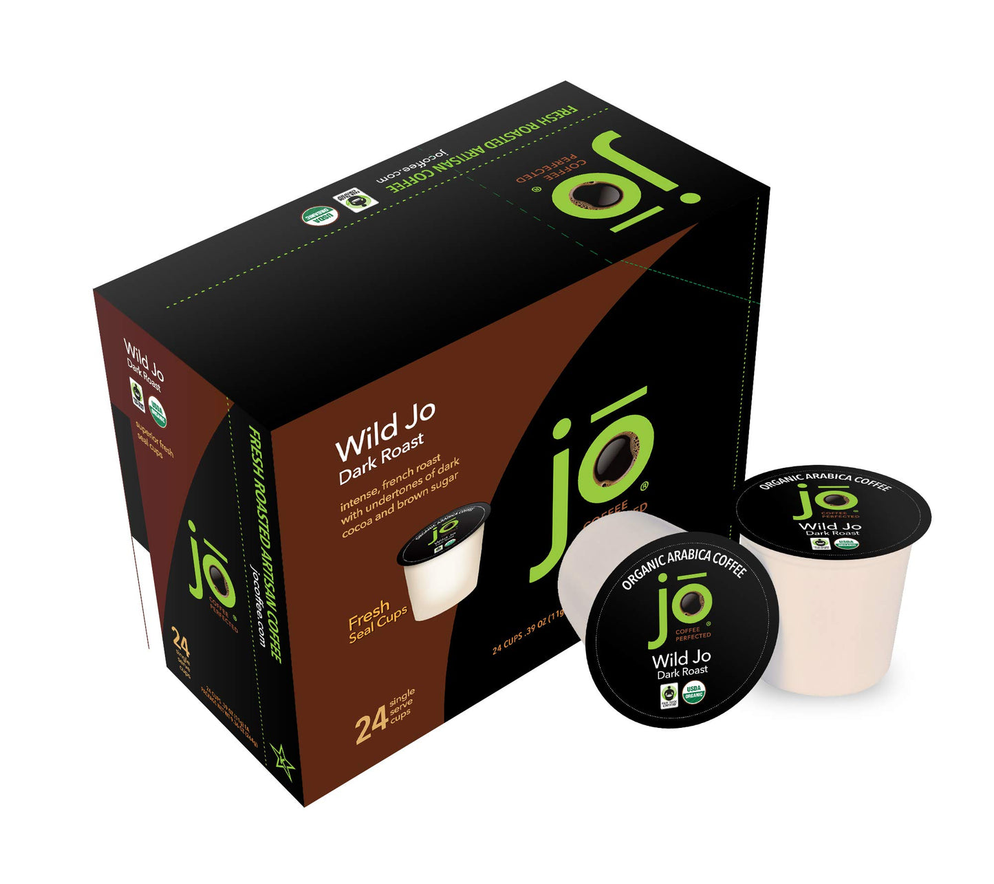 WILD JO: 48 Cups Dark French Roast Organic Coffee for Keurig K-Cup Compatible Brewers, Fresh Seal Single Serve Cups, Bold Strong Rich Wicked Good