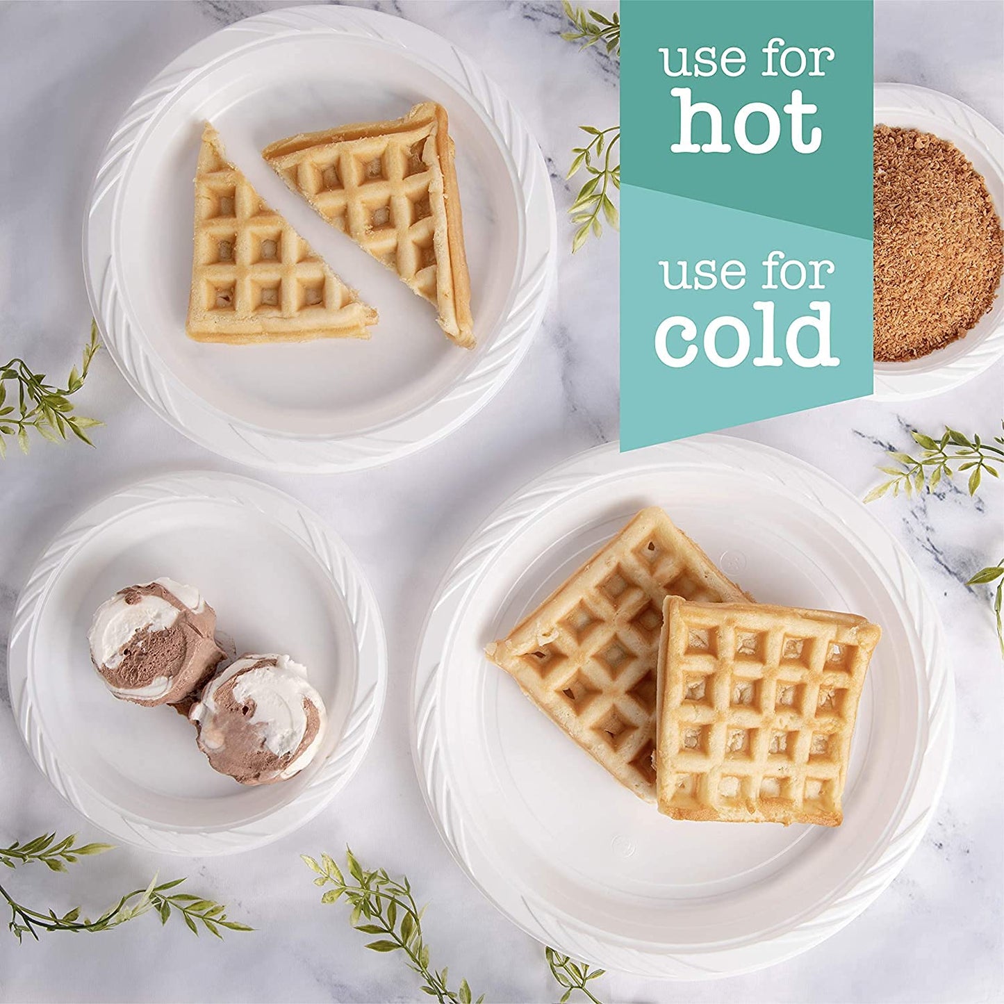 Nicole Fantini 9'' inch Round Plastic Plates Microwaveable, Disposable, White, Dinnerware - 300 Count