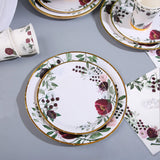 Gudvilla 200Pcs Floral Paper Plates and Napkins Party Supplies - Bridal Shower Decorations Serves 50, Burgundy for Wedding, Birthday, Valentine's Day