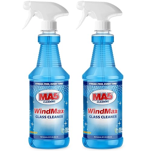 MA5x WindMax Glass Cleaner Spray - Window, Mirror, Shower & Glass Stovetop Cleaner - Streak-Free, Eco-Friendly, Pack of 2, 32oz Bottle