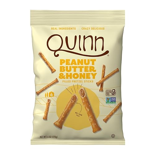 Quinn Snacks Peanut Butter & Honey Filled Pretzel Sticks - Gluten Free Snack, Sweet & Salty, Made with Real Natural Ingredients, Peanuts, Sorghum