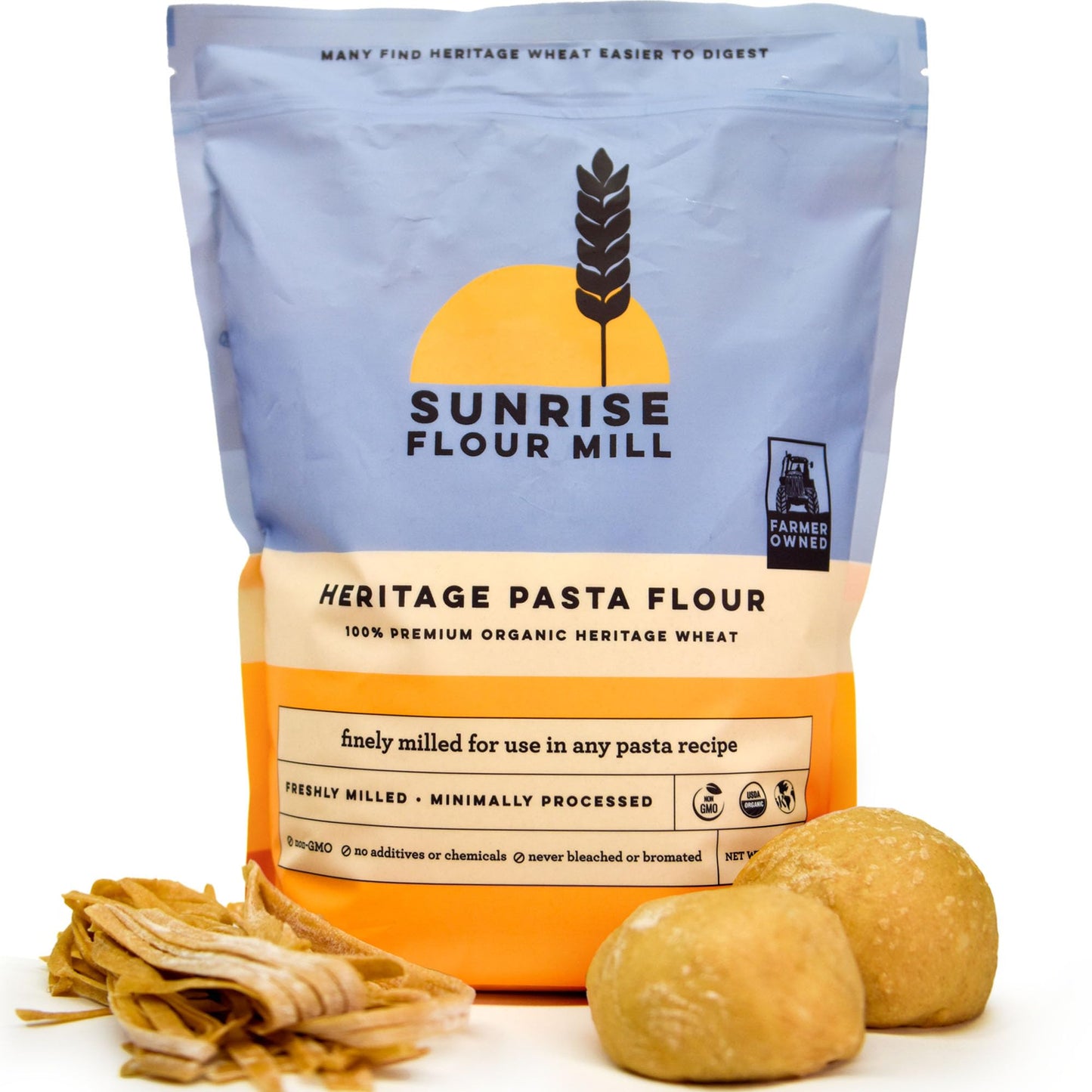 Sunrise Flour Mill USDA Organic Heritage Pasta Flour - 5 lbs | Milled from Hard Red Wheat | Easier to Digest with Less Bloating | No Bleaching or