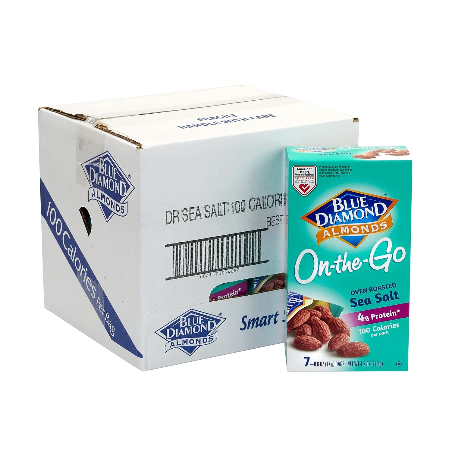 Blue Diamond Almonds, Oven Roasted with Sea Salt, 100 Calorie On-The-Go Bags 7 count of 0.6Oz (Pack Of 6)