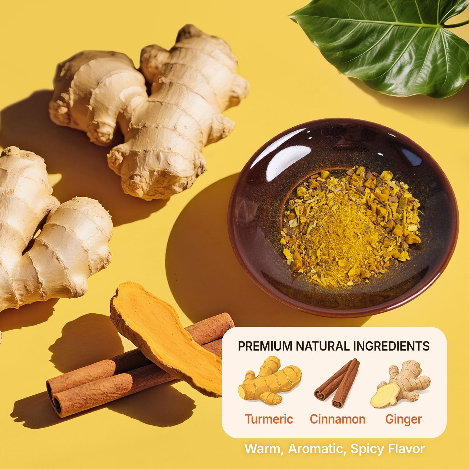 Premium Turmeric Ginger Cinnamon Tea Bags, 120 Tea Bags 100% Natural Hand-made Blend Ginger Turmeric Herbal Tea, Cleaning Energy Support Intestinal