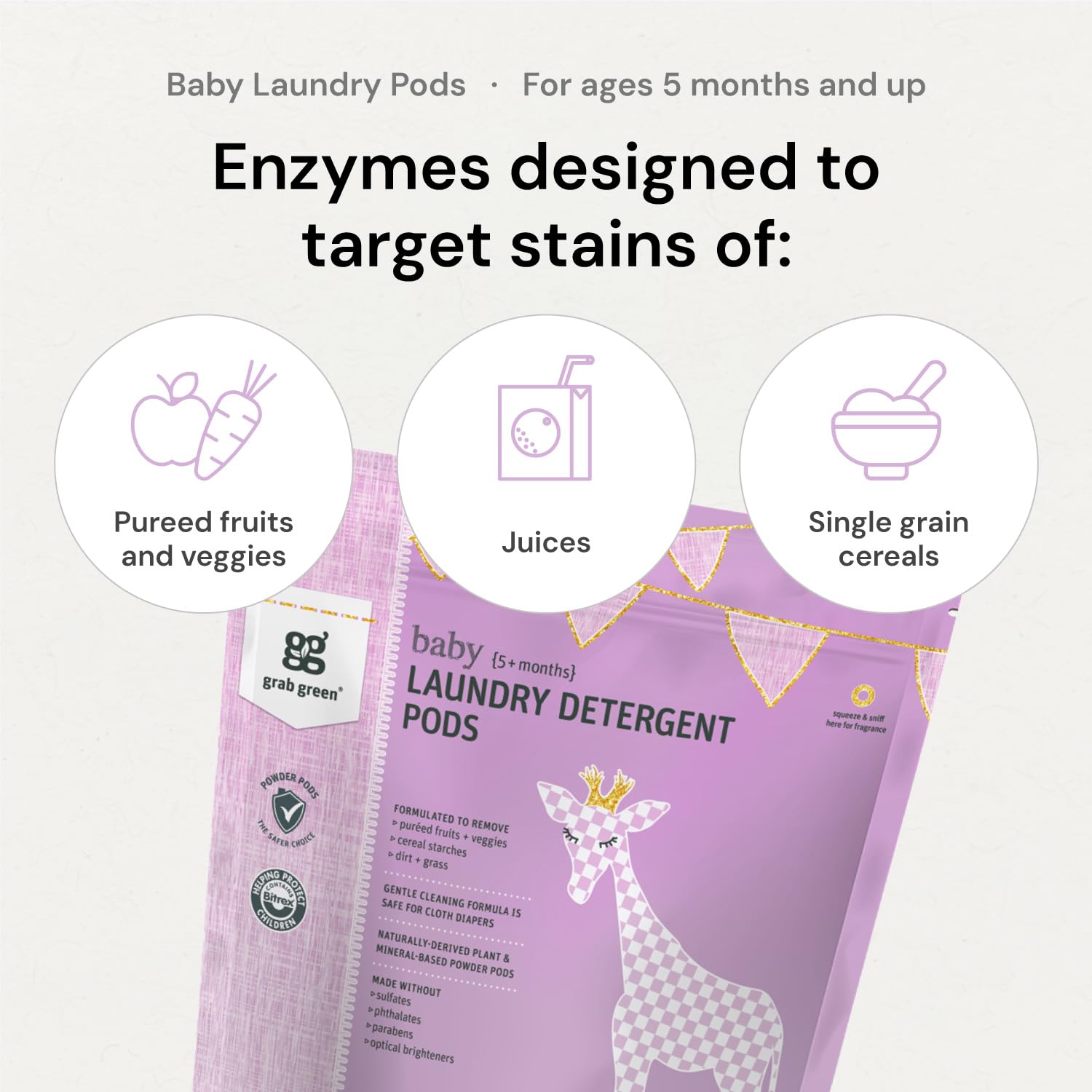 Grab Green Baby Laundry Detergent Pods, 50 Count, Dreamy Rosewood, Plant and Mineral Based, Formulated to Tackle Growing Baby (5 Months and Older)