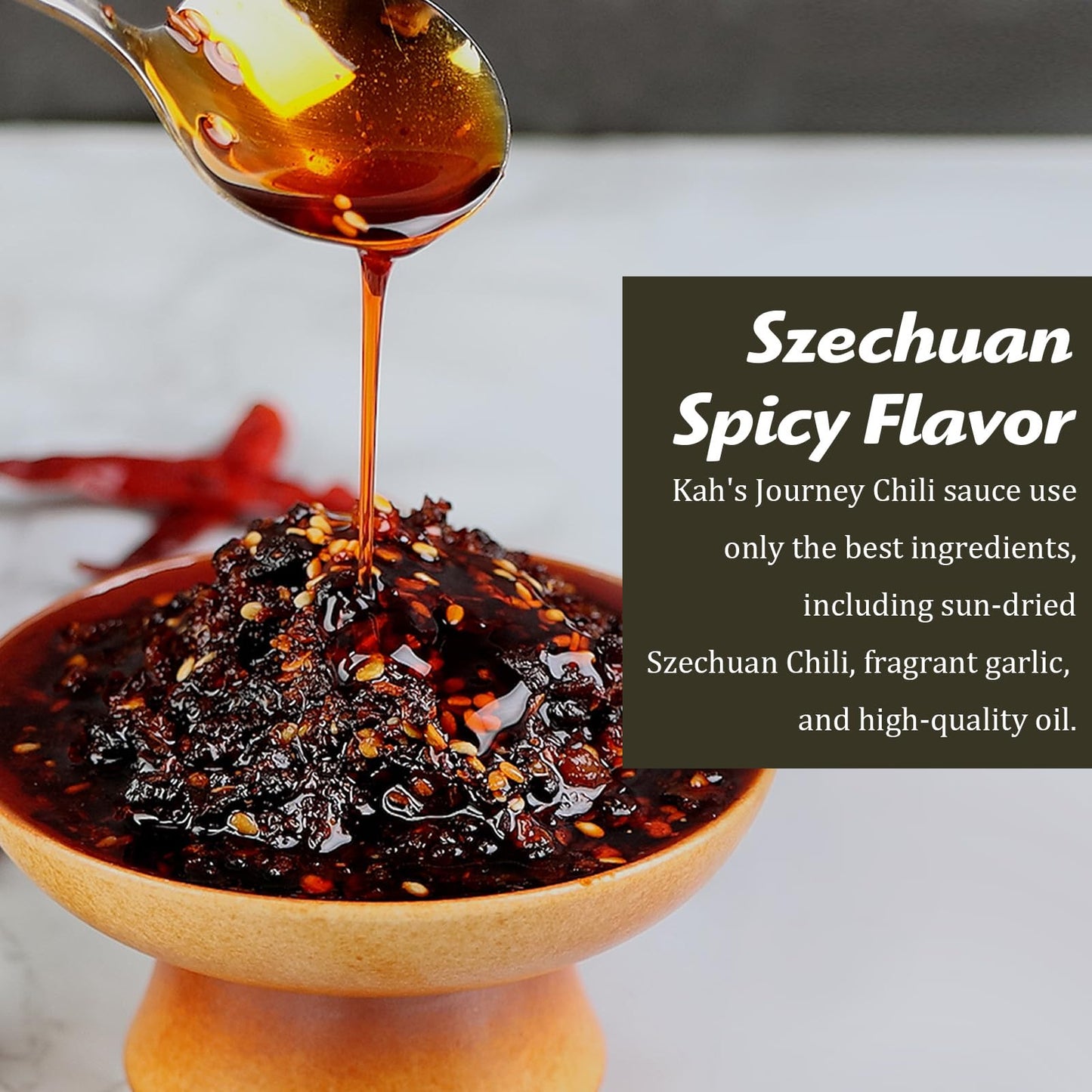 Kah's Journey Original Szechuan Chili Oil - 15.87oz (450g) Spicy Chili Crisp with Crunchy Garlic, Vegan, Sugar Free Hot Sauce, Great for Noodles