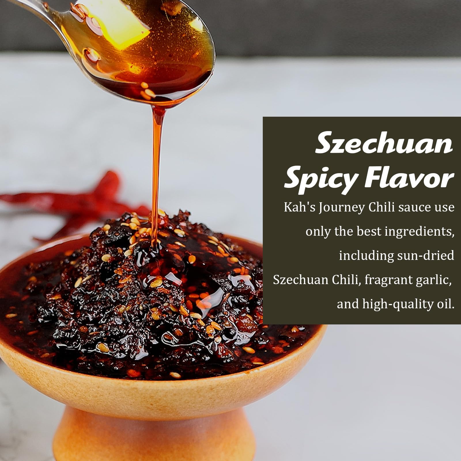 Kah's Journey Original Szechuan Chili Oil - 15.87oz (450g) Spicy Chili Crisp with Crunchy Garlic, Vegan, Sugar Free Hot Sauce, Great for Noodles