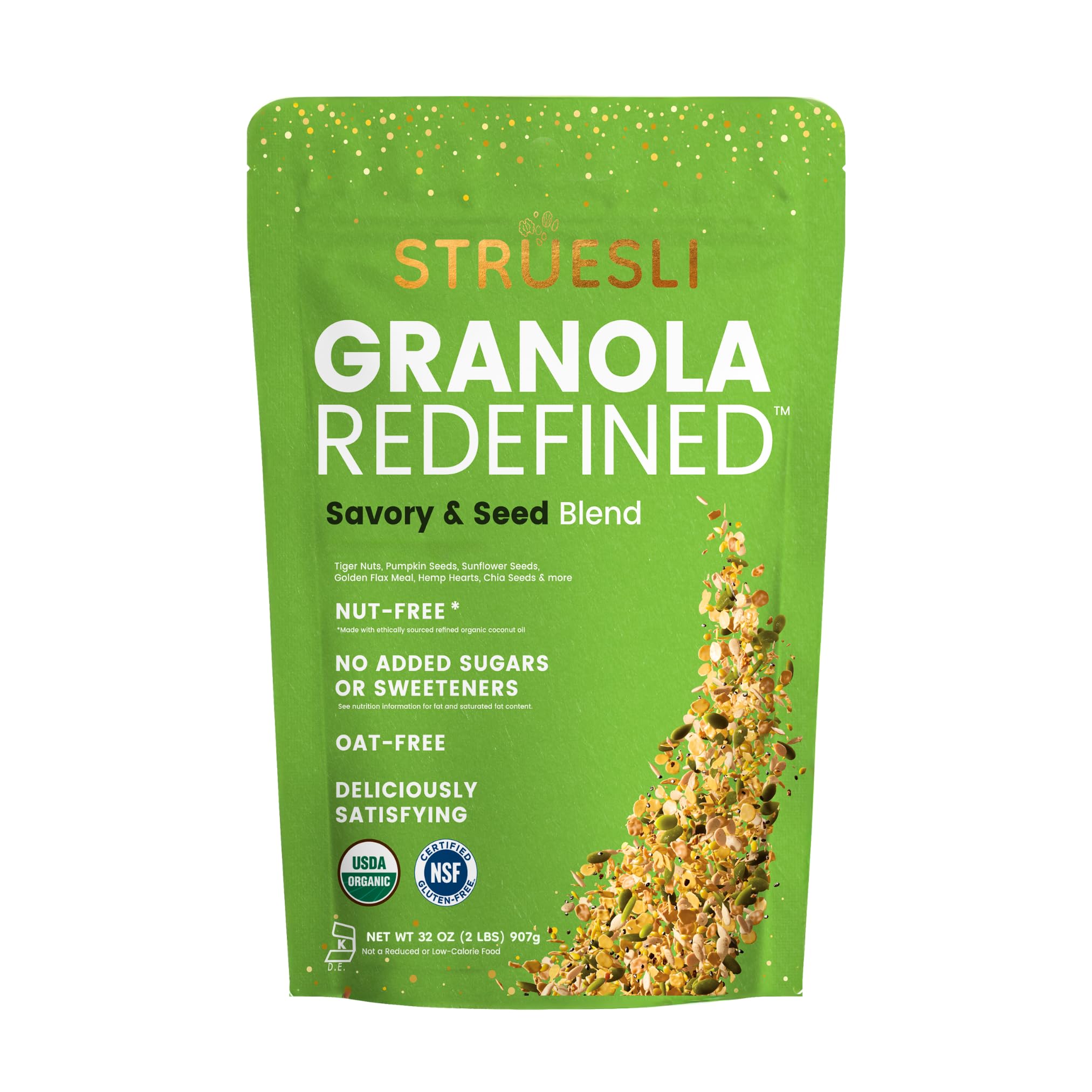 Struesli Savory & Seed Organic Granola, Nut, Grain & Gluten Free, Healthy Snacks with Pumpkin, Sunflower & Chia Seeds, Hemp Hearts, Flax, Tiger Nuts