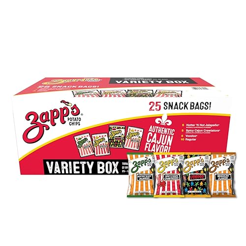 Zapp’s New Orleans Kettle-Style Potato Chips Variety Pack (1.5 oz Bags, 25 Count) - Includes Voodoo, Hotter N' Hot Jalapeno, Spciy Cajun Crawtators