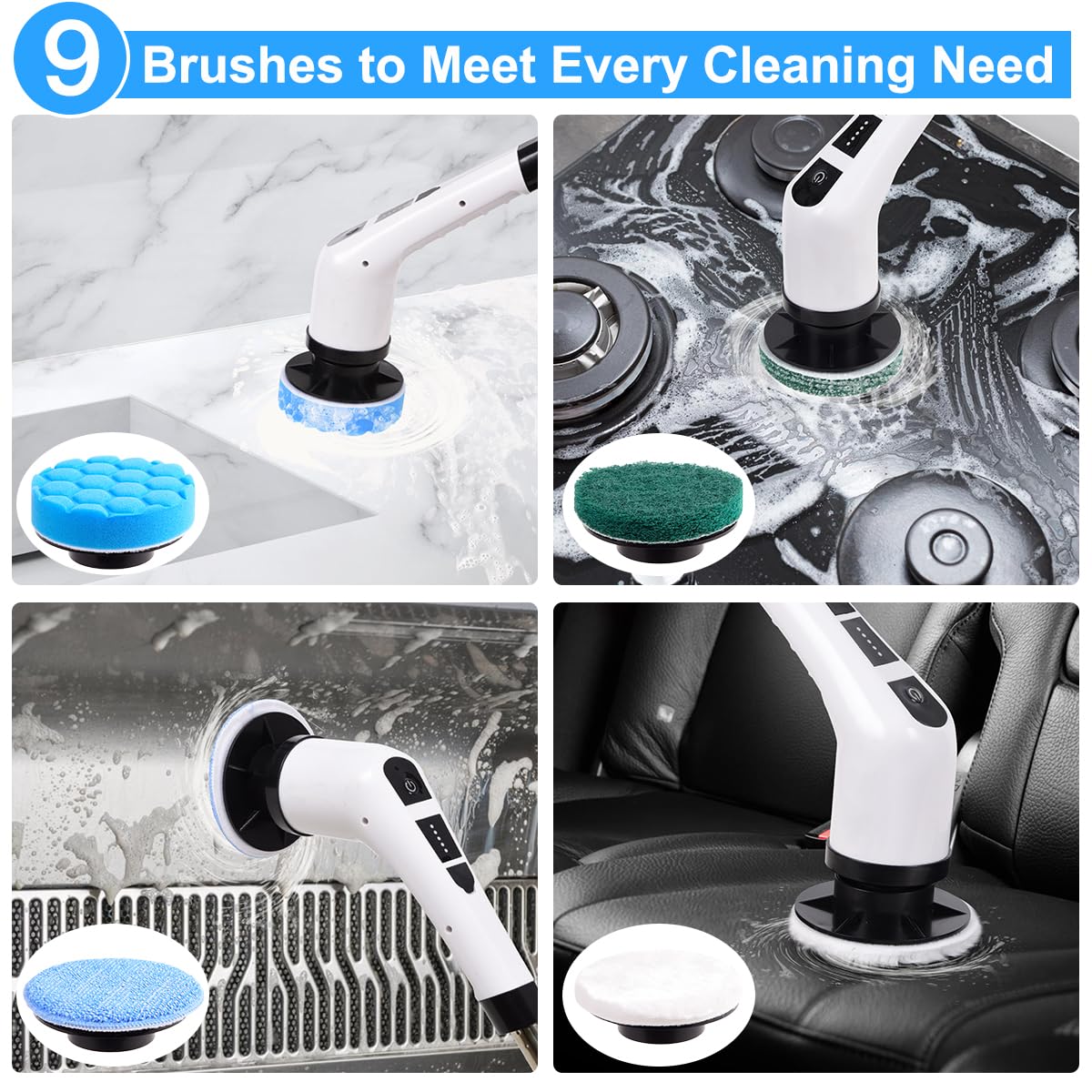 WDFAACK Electric Spin Scrubber,Cordless Spin Scrubber for Cleaning with 8 Replaceable Brush Heads,Shower Scrubber with Adjustable Detachable Handle