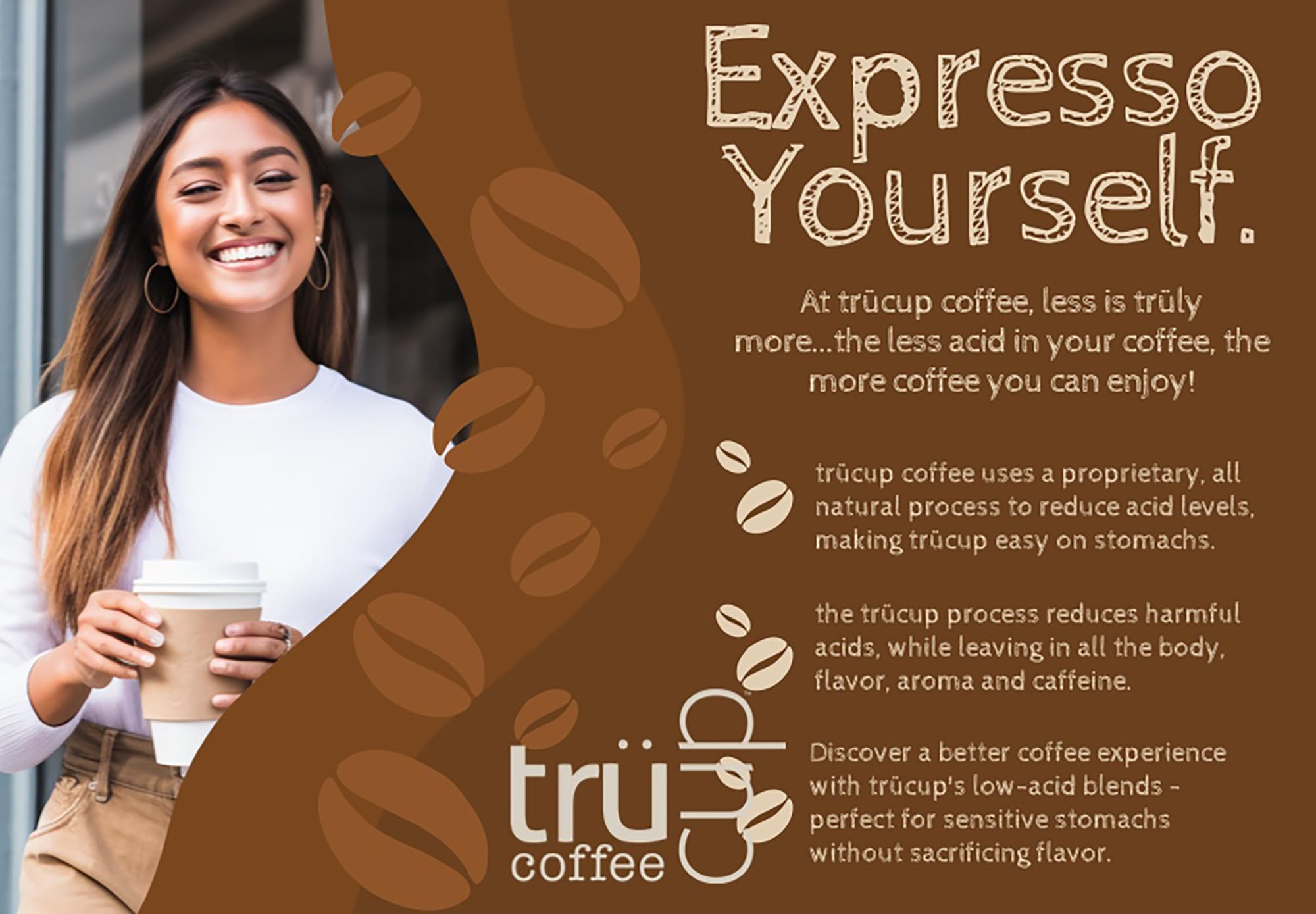 trücup Low Acid Coffee, Espresso Coffee Ground - Whole Bean 2 lb, Natural Water&Steam Process 60% Less Acid, Stomach-Friendly Rich in Antioxidants