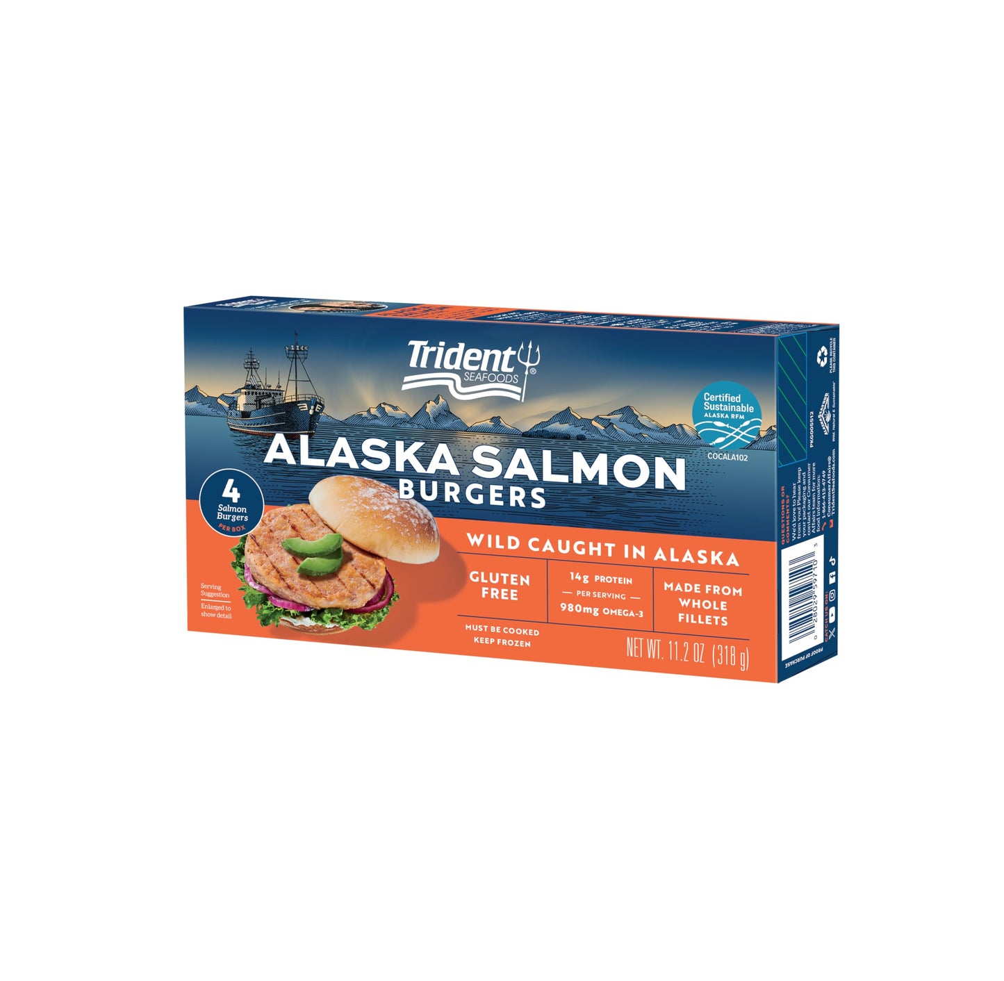 Trident, Alaskan Salmon Burgers (Frozen), 11.2 Oz
