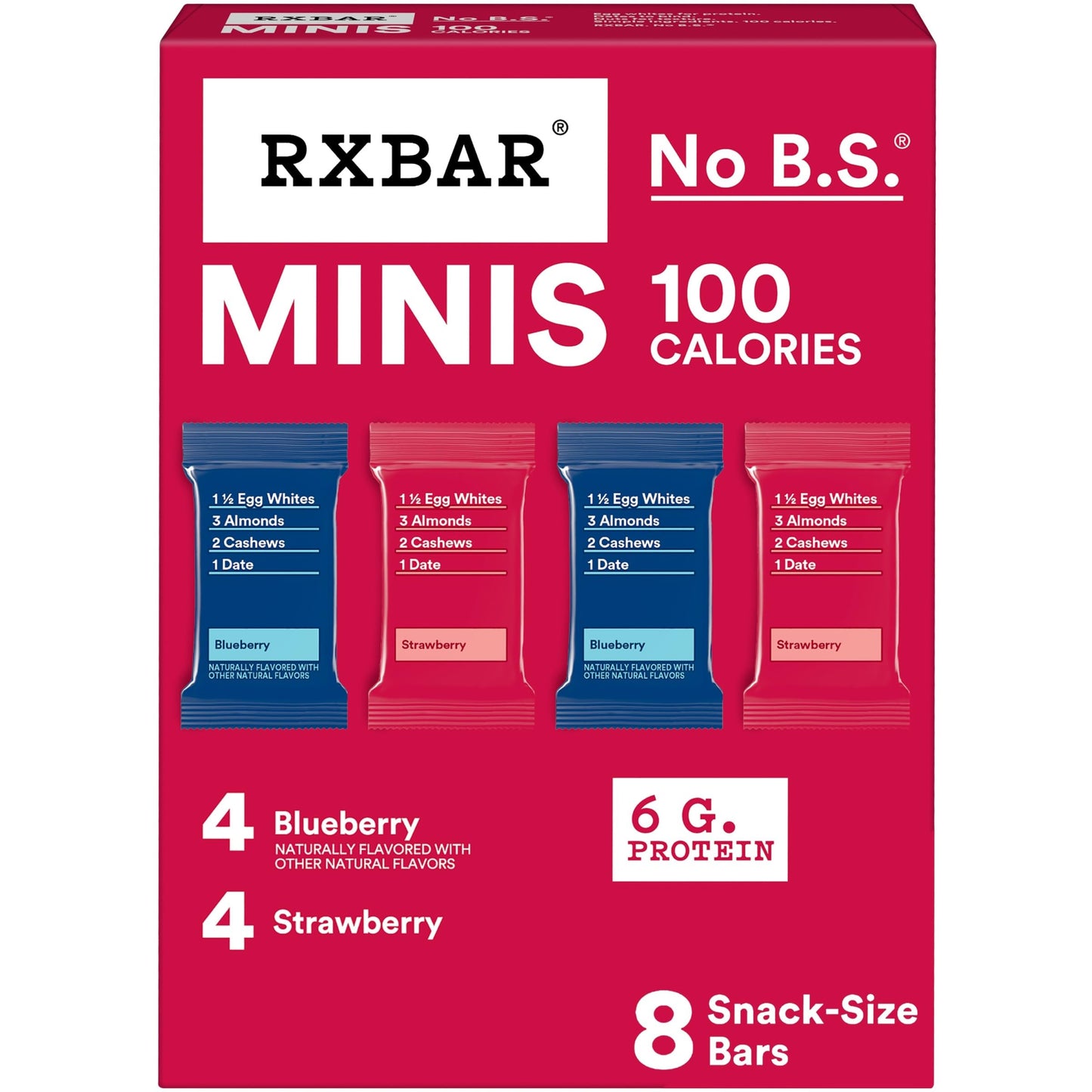 RXBAR Minis Protein Bars, Protein Snack Bars, Variety Pack, 7.3oz Box (8 Bars)