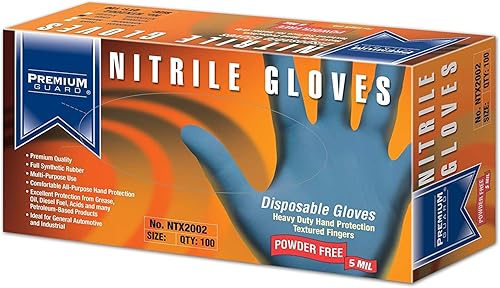 Premium Guard - Nitrile Gloves - Disposable, Powder Free, Latex Rubber Free, 5 mil, Blue Nitrile Gloves, 100 gloves per Box, Size - XL