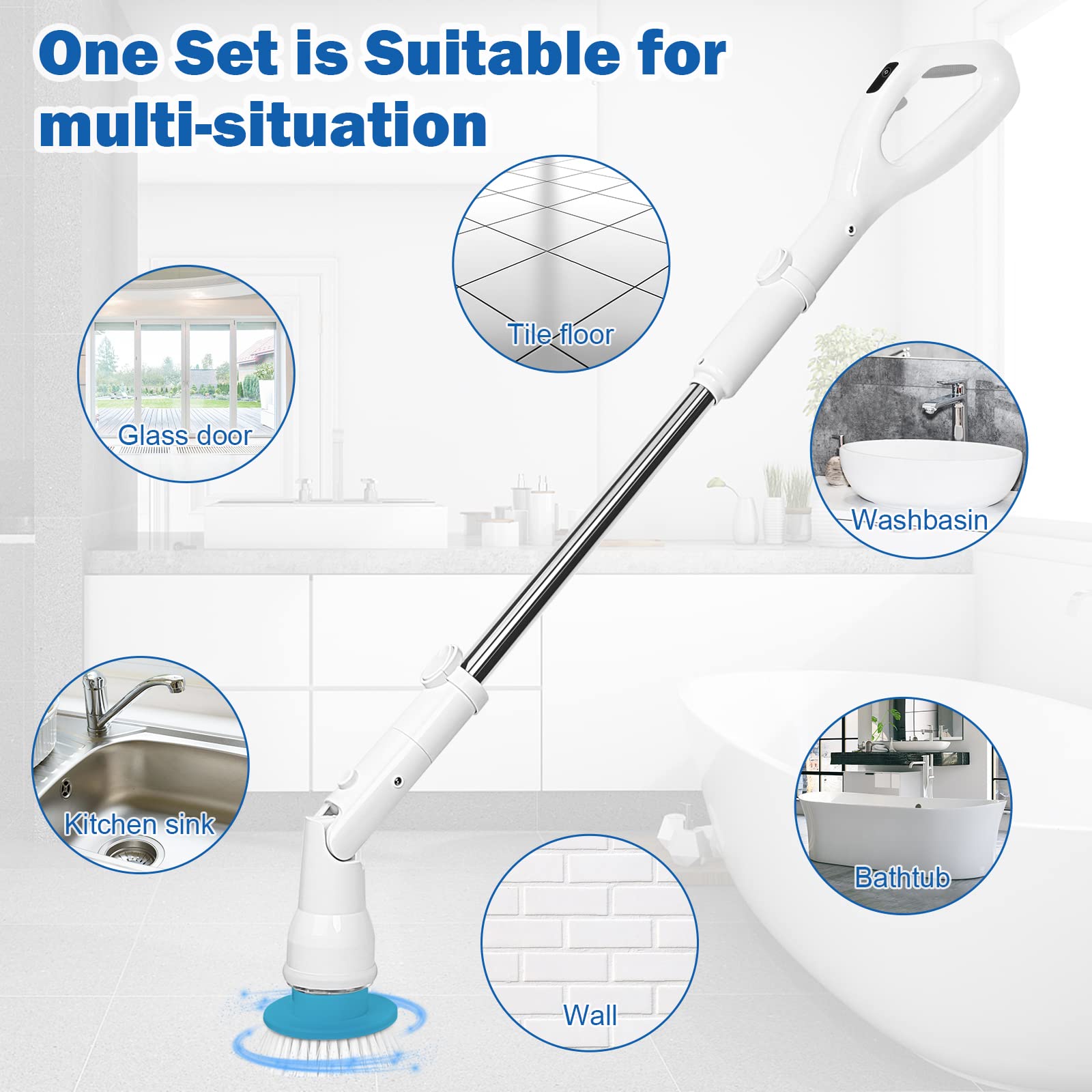 Electric Spin Scrubber Cleaner Brush: 360 Cordless Shower Scrubber Power Bathroom Scrubber with 3 Multi Purpose Replaceable Cleaning Brush Heads & 1