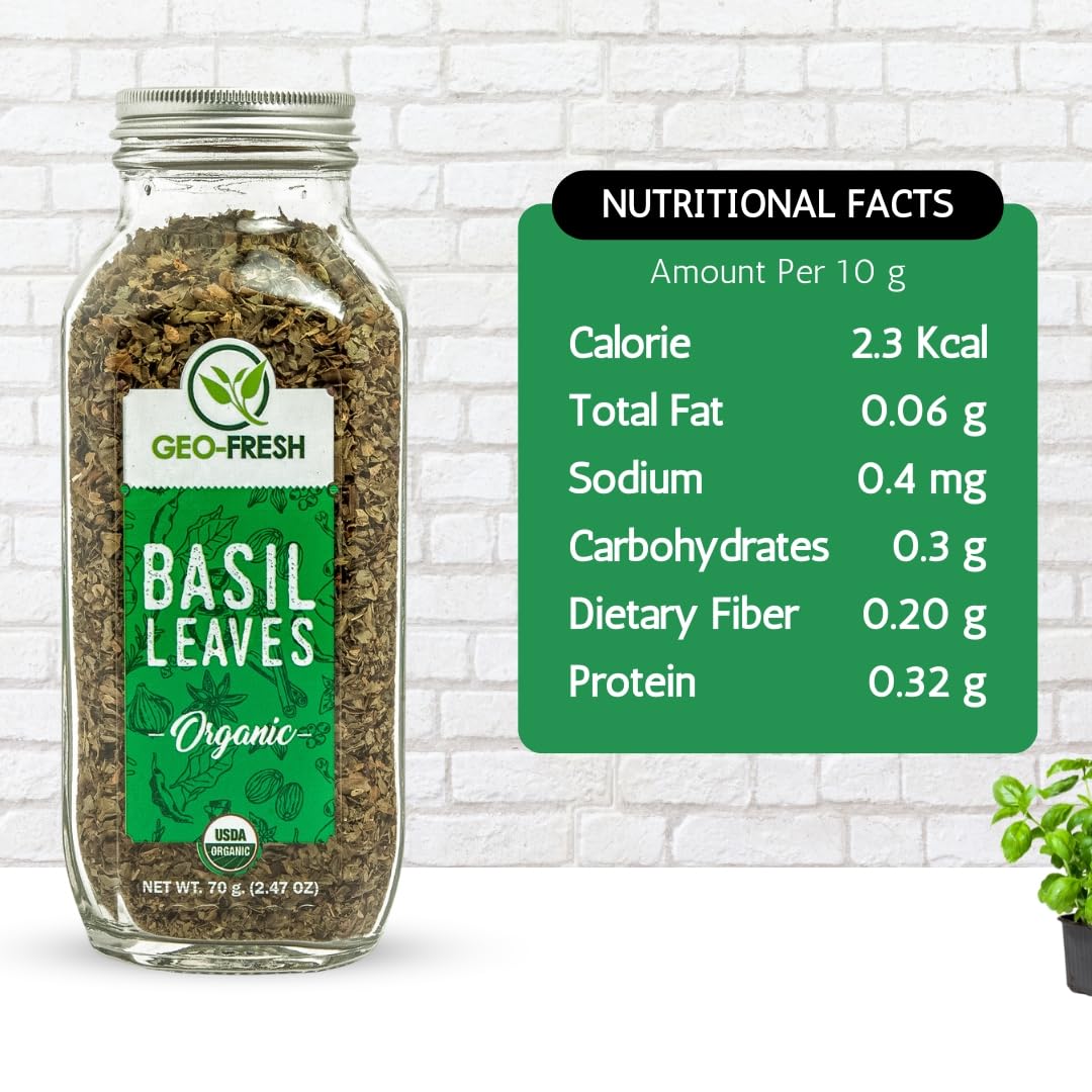 Geo-Fresh Organic Basil, 2.47 oz (70g), Non-GMO, Kosher, 100% Organic, Gluten Free, USDA Certified