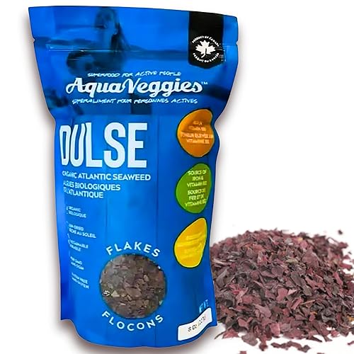 Aqua Veggies Organic Atlantic Dulse Flakes 227g 1/2lbs, Hand-Harvested, Sun-Dried Bay of Fundy, Excellent Source of Vitamins B6, B12, Iron, Iodine