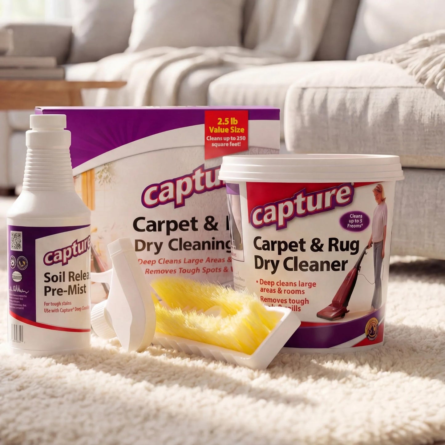 Capture Carpet Total Care Kit 250 - Carpet Deodorizer & Freshener Powder - Spot & Stain Remover - Pet Odor Eliminator - Fresh Natural Scent - Dry Rug