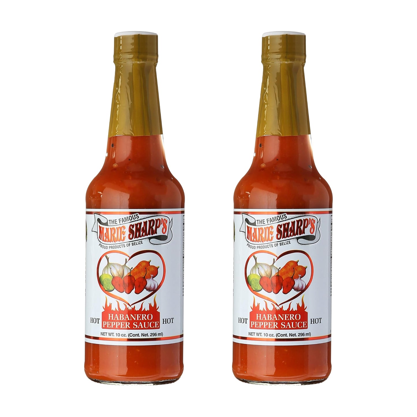 Marie Sharp's Hot Habanero Pepper Sauce, 10 oz - Authentic Belizean Hot Sauce with Fresh Red Habanero Peppers (Pack of 2)