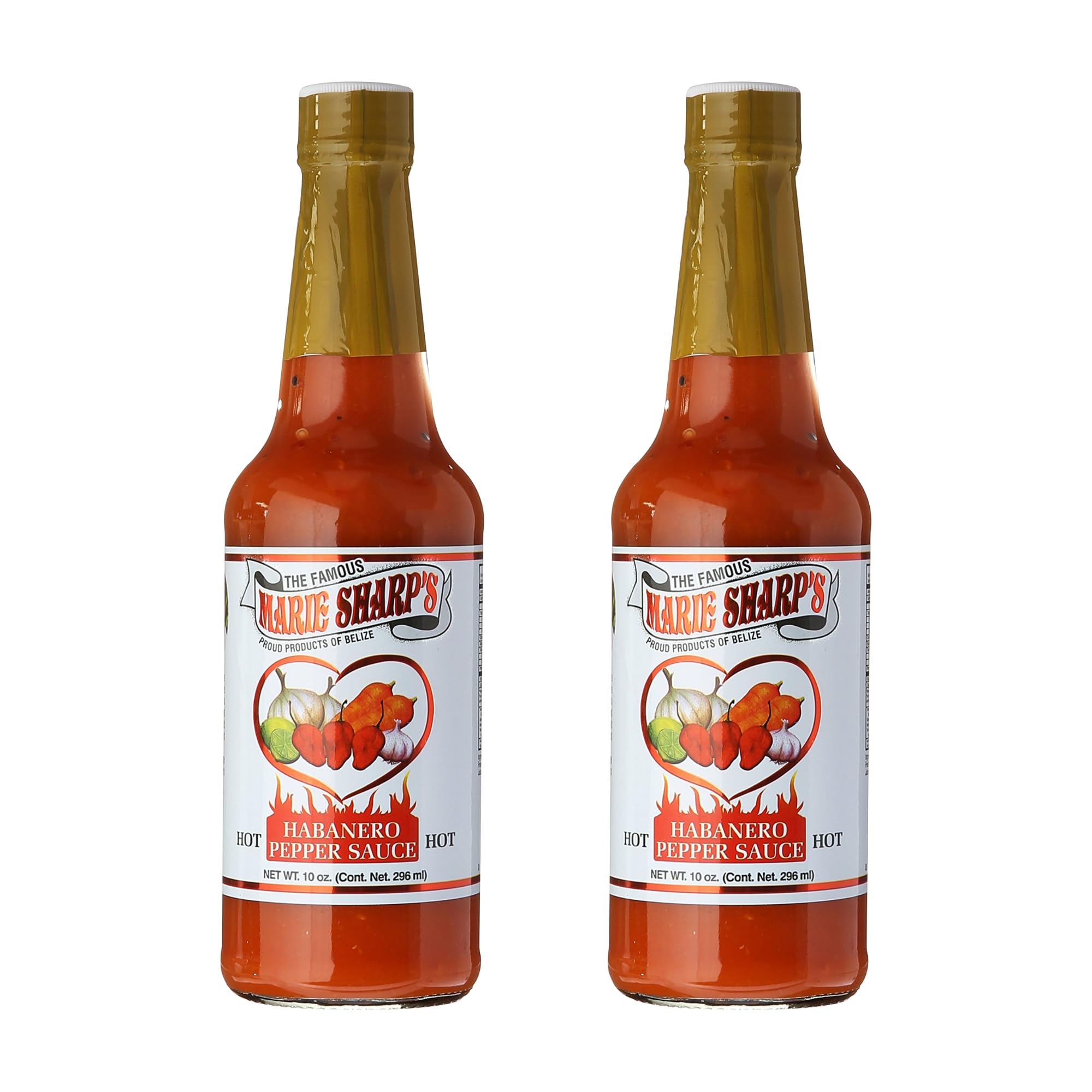 Marie Sharp's Hot Habanero Pepper Sauce, 10 oz - Authentic Belizean Hot Sauce with Fresh Red Habanero Peppers (Pack of 2)